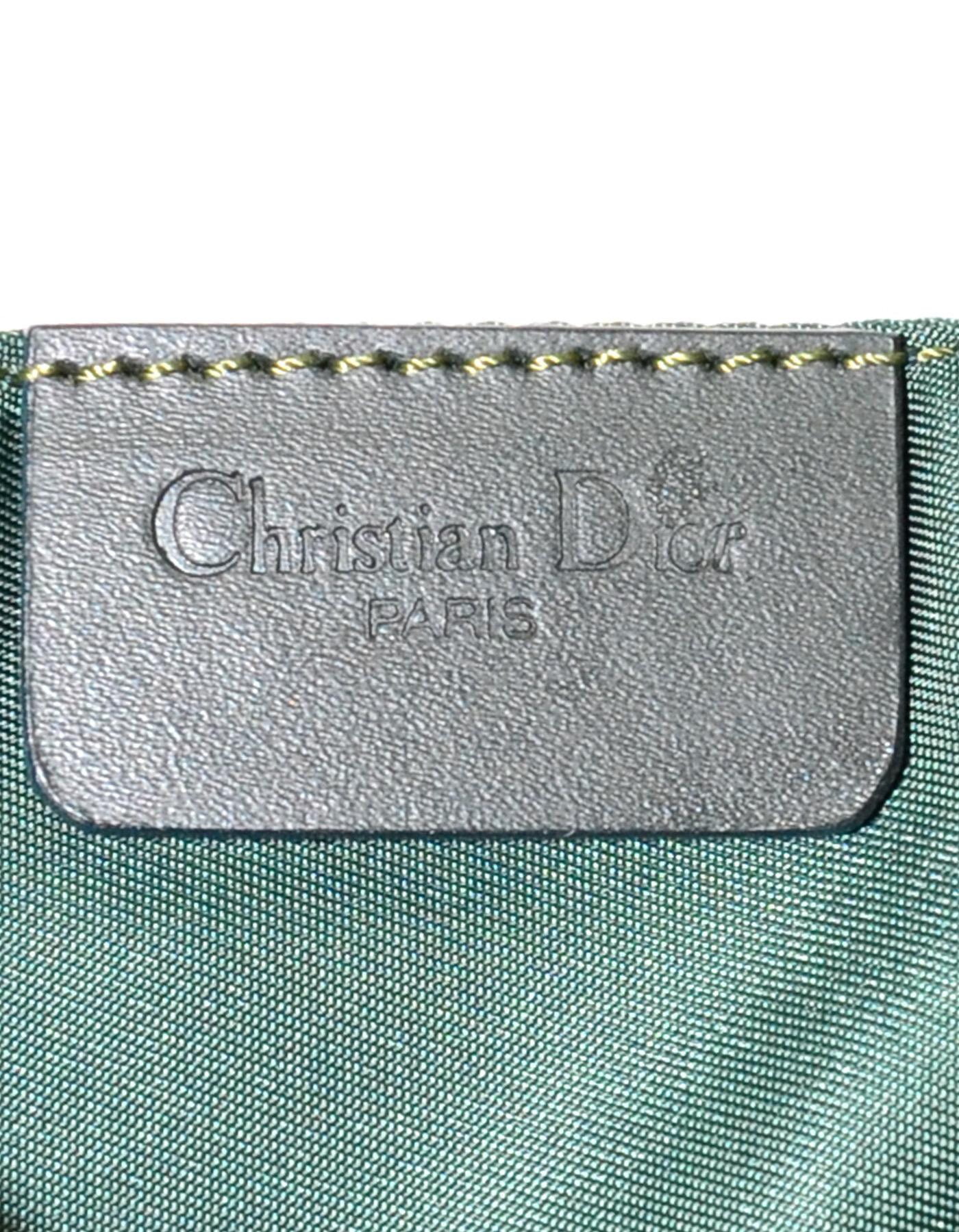 Christian Dior Vintage Green Canvas Monogram Zip Top Pochette Bag 1