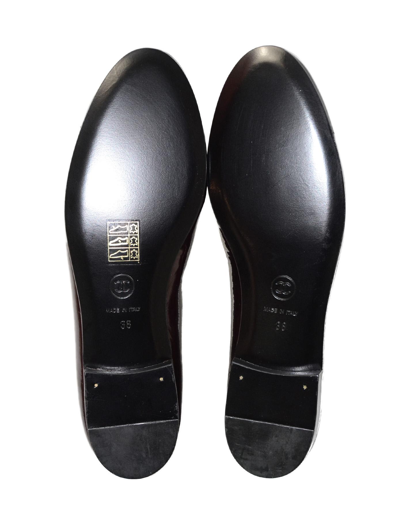 Chanel New Bordeaux/Black Patent Leather Cap Toe CC Ballet Flats Sz 38 2