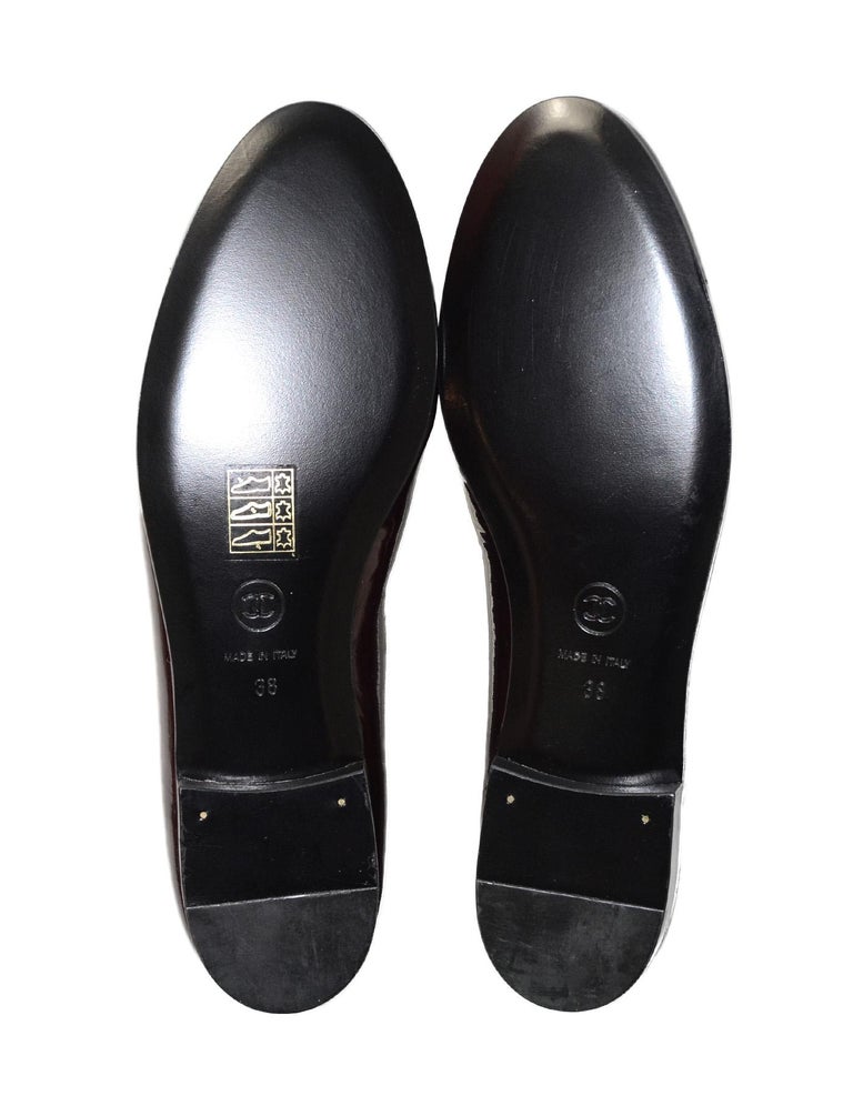 Chanel New Bordeaux/Black Patent Leather Cap Toe CC Ballet Flats Sz 38 ...