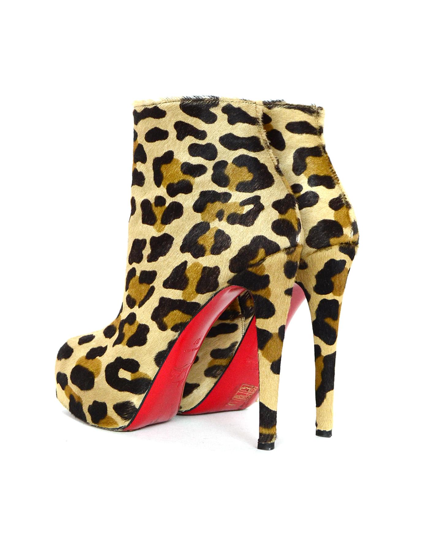 Christian Louboutin Ponyhair Leopard Miss Clichy 140 Heeled Booties Sz 37 In Excellent Condition In New York, NY
