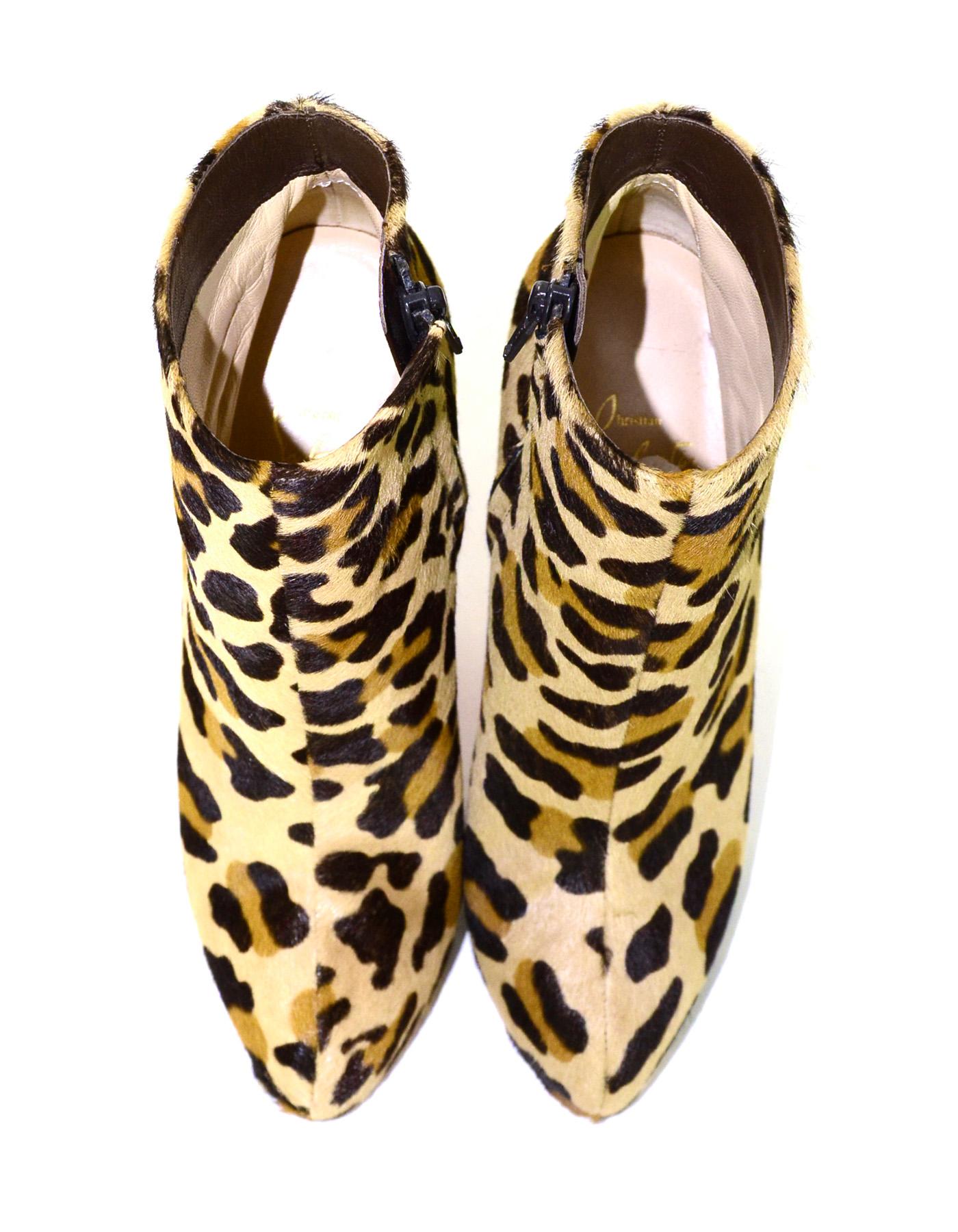 Women's Christian Louboutin Ponyhair Leopard Miss Clichy 140 Heeled Booties Sz 37