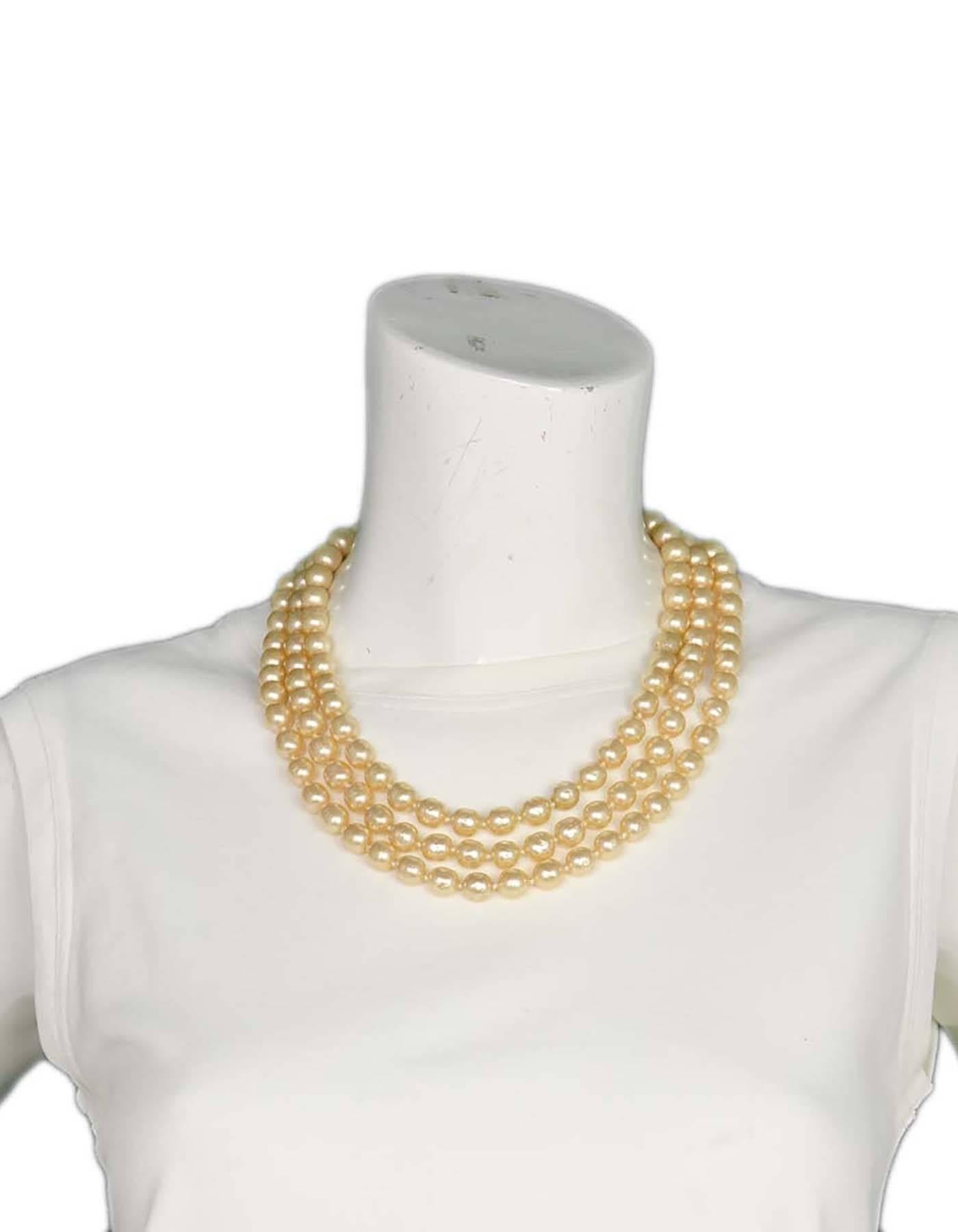 Chanel Vintage '50s-'60s Three Strand Pearl Necklace In Excellent Condition In New York, NY