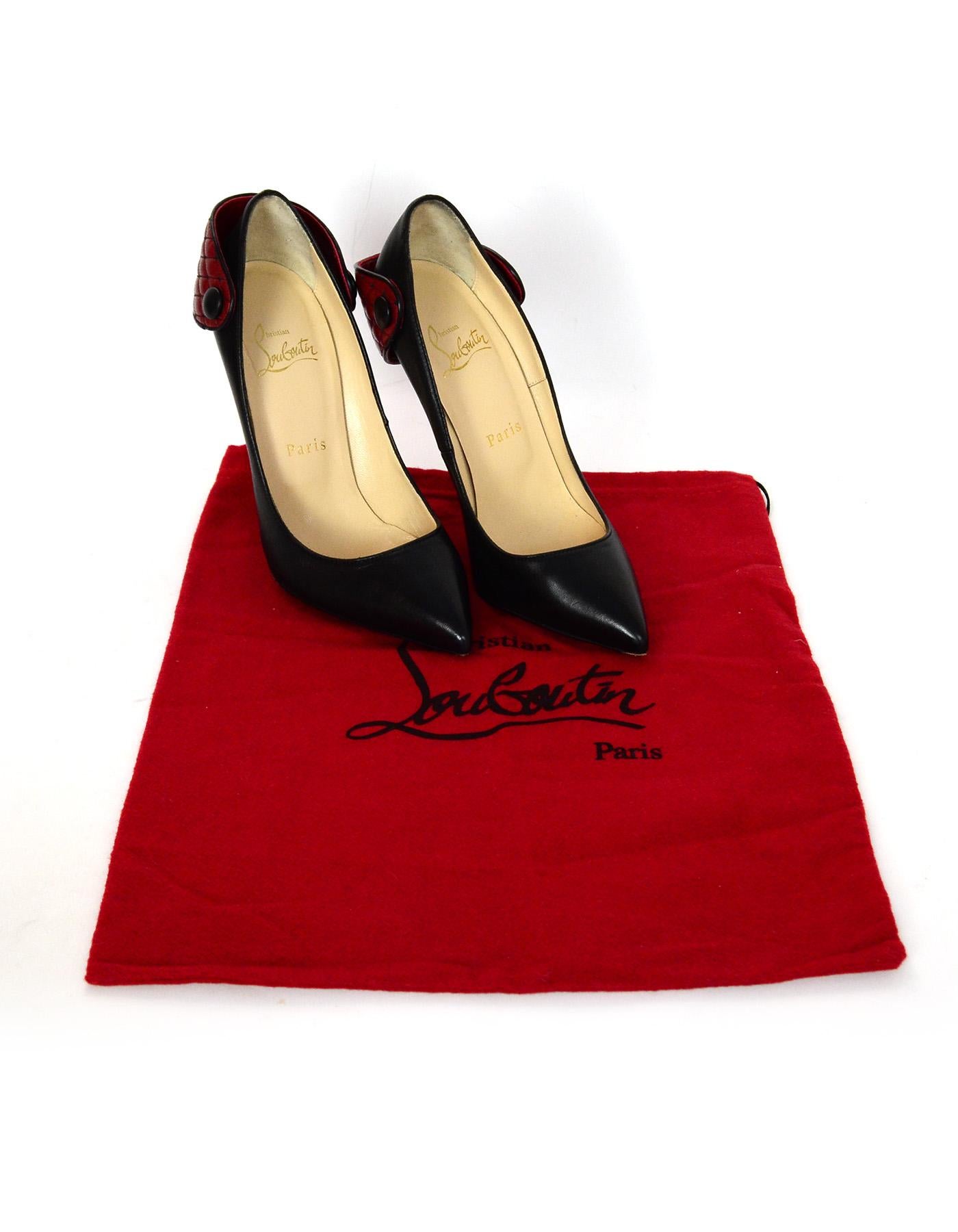 Christian Louboutin Leather Huguetta 120 Pumps W/ Red Quilted Cuff & Brass Metallic Heel Sz 37

Made In: Italy
Color: Black, red, brass
Materials: Leather
Closure/Opening: Slide on
Overall Condition: Excellent pre-owned condition with the exception