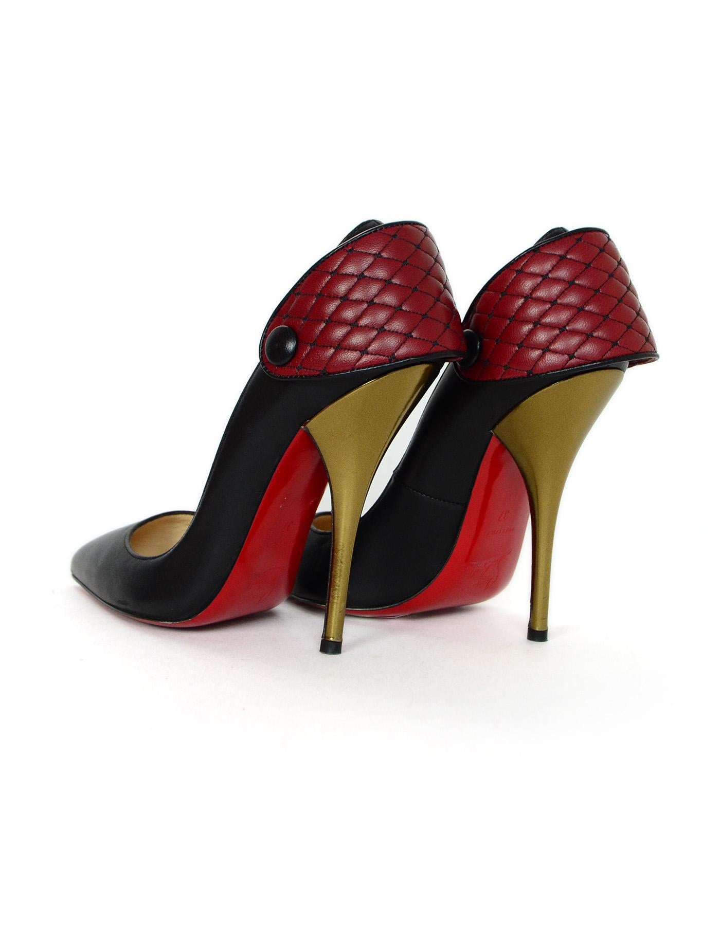 Christian Louboutin Leather Huguetta 120 Pumps W/ Red Quilted Cuff Sz 37 In Excellent Condition In New York, NY