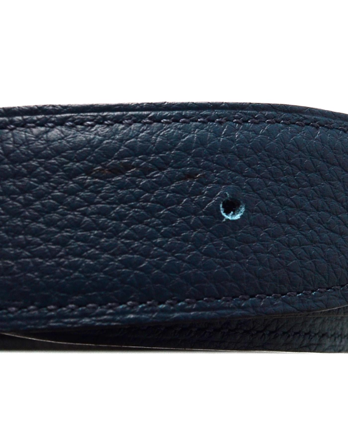 Women's or Men's Hermes 2018 32mm Bleu Brighton/Black Reversible Leather Belt Strap sz 80