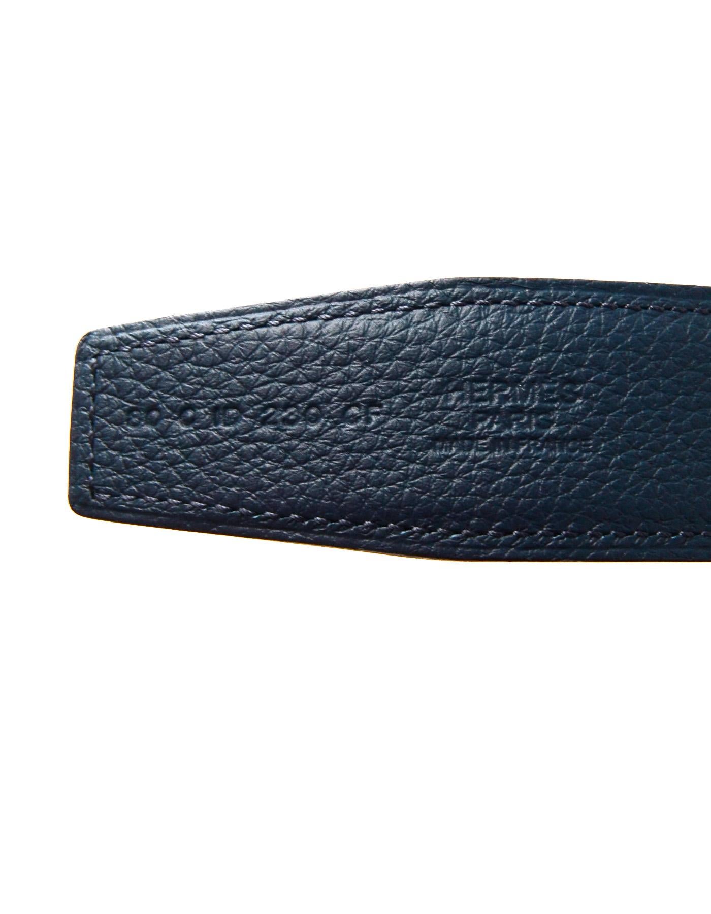 Hermes 2018 32mm Bleu Brighton/Black Reversible Leather Belt Strap sz 80 1