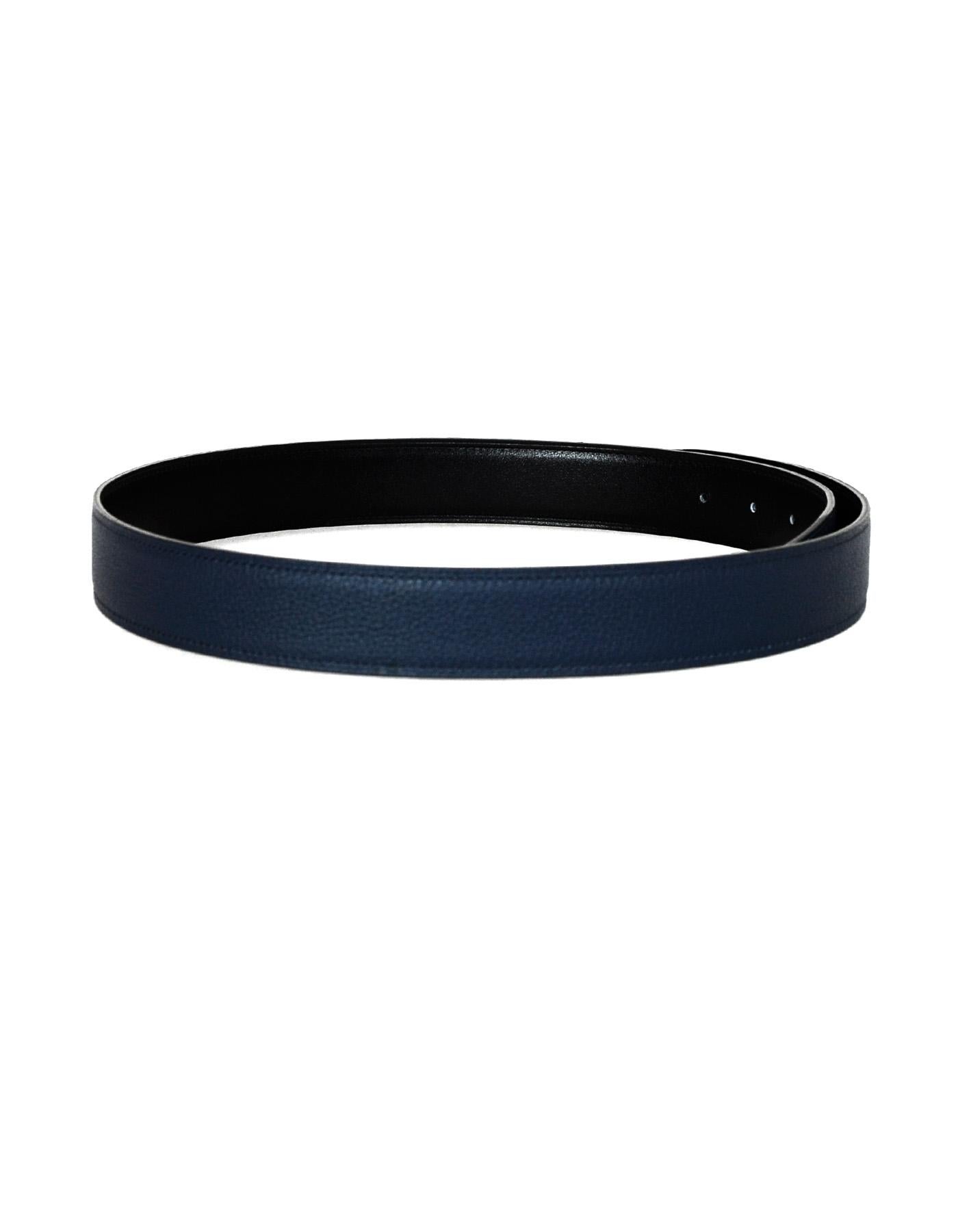 Hermes 2018 32mm Bleu Brighton/Black Reversible Leather Belt Strap sz 80 In Excellent Condition In New York, NY