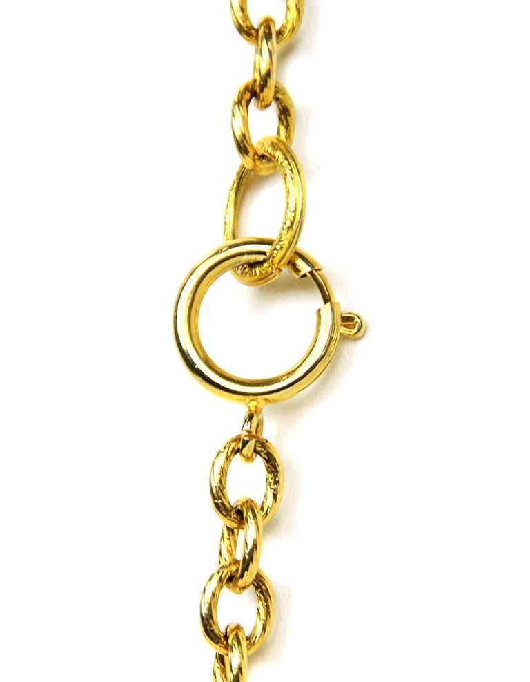CHANEL Vintage Gold Quilted Pendant Long Strand Necklace For Sale at