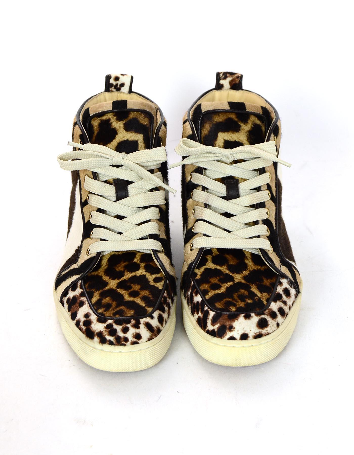 Women's Christian Louboutin Leopard Calfskin High Top Sneakers Sz 40
