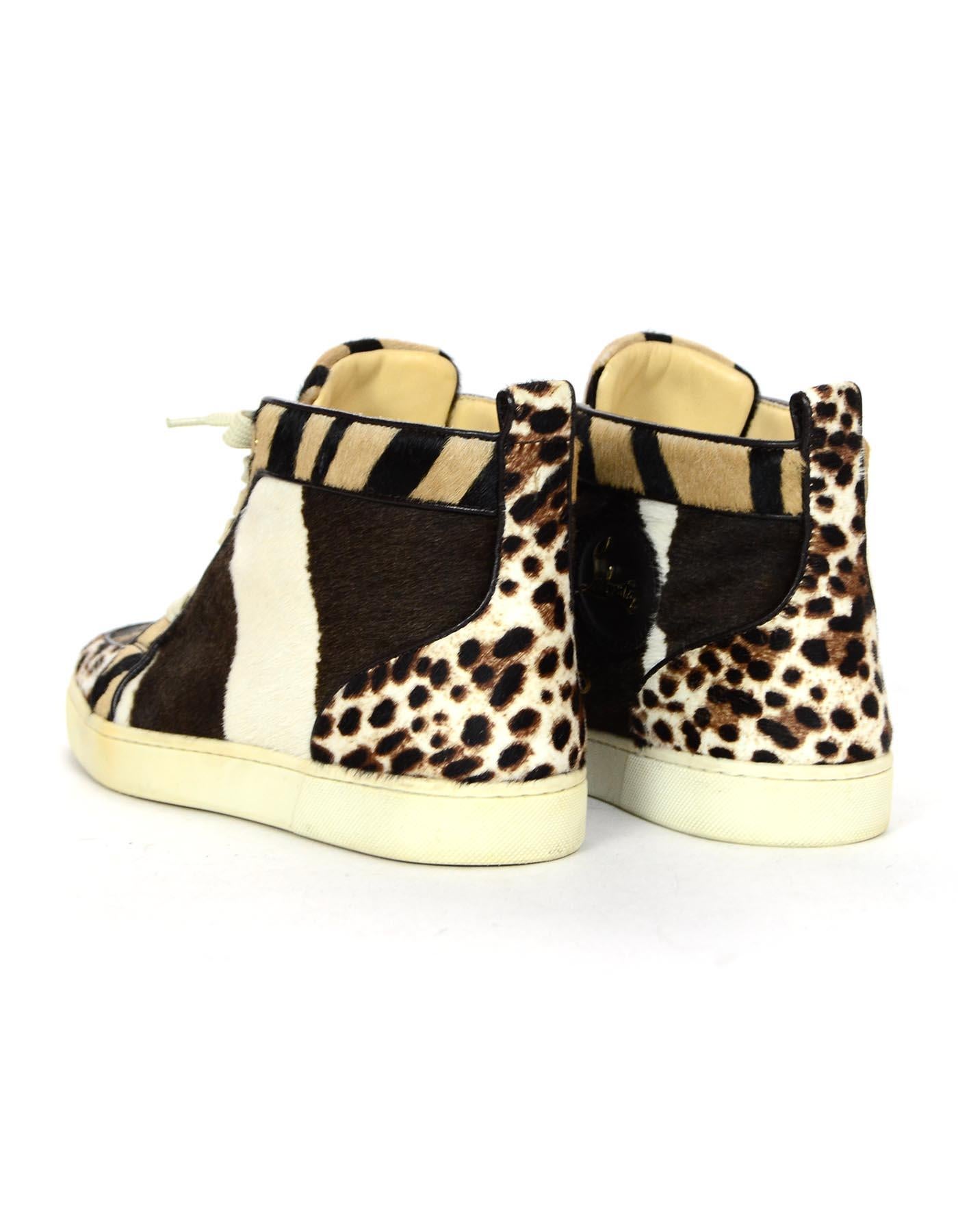 Christian Louboutin Leopard Calfskin High Top Sneakers Sz 40 In Excellent Condition In New York, NY