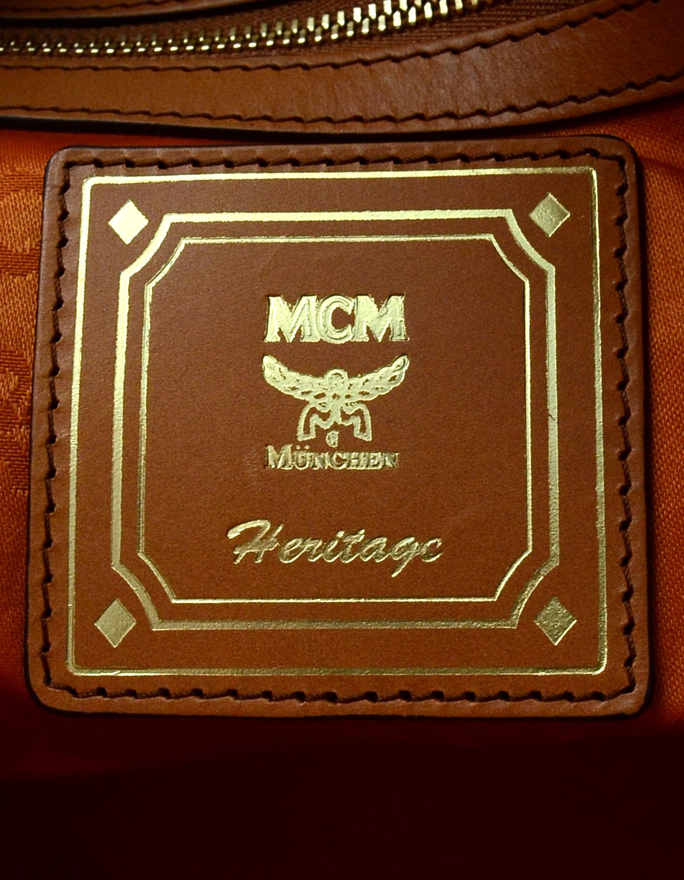 Women's MCM Cognac Monogram Visetos Medium Heritage Bowler Domed Satchel Bag