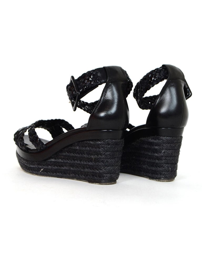 Hermes Black Woven Leather Wedge Sandals Sz 38 For Sale at 1stDibs