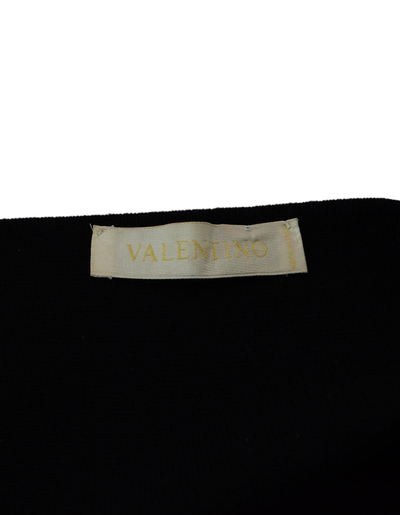 Women's Valentino Black Wool Long Sleeve V Neck Pleated Dress Sz M