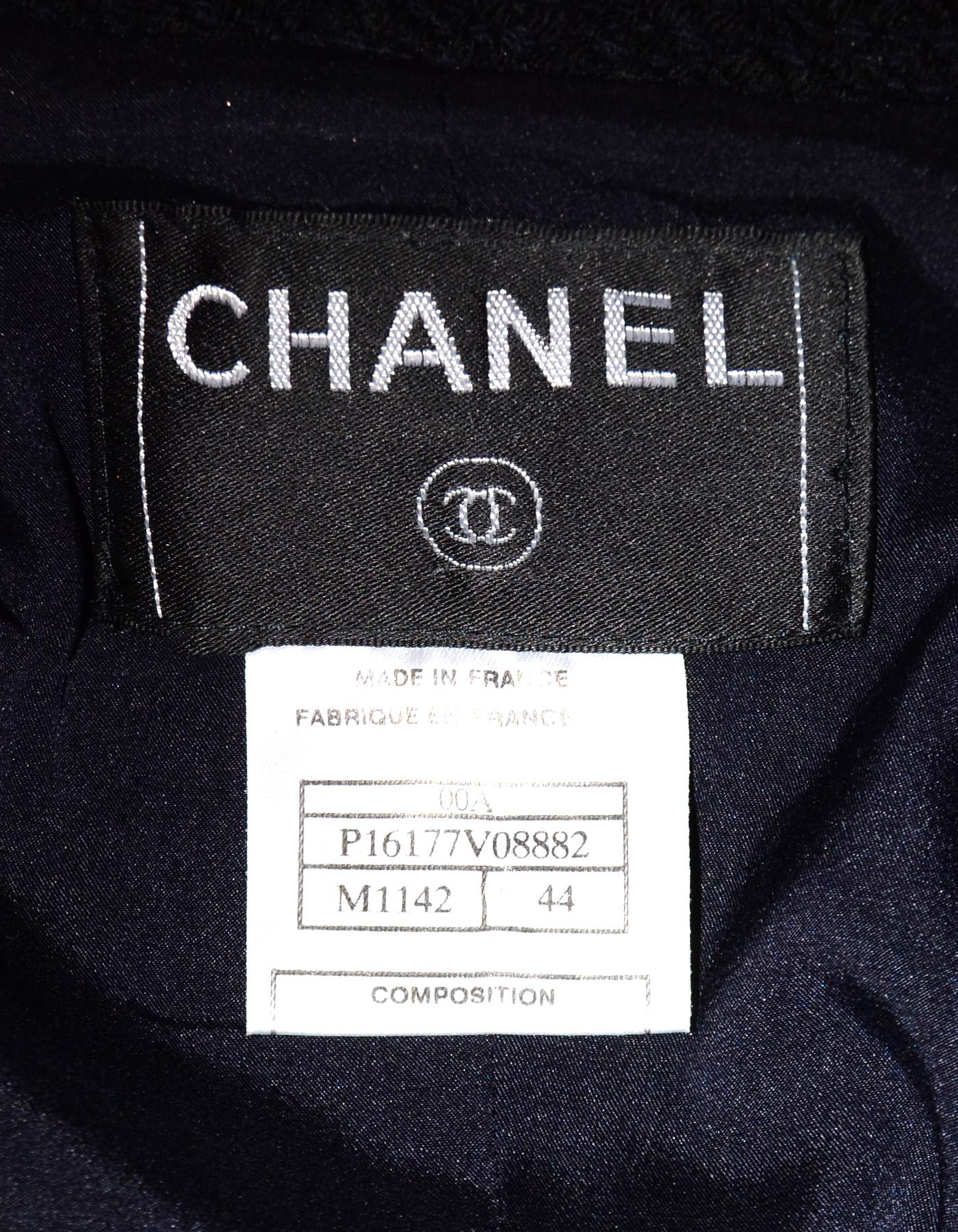 Chanel Black Wool Cropped Jacket W/ Brown Leather Trim Sz 44 1