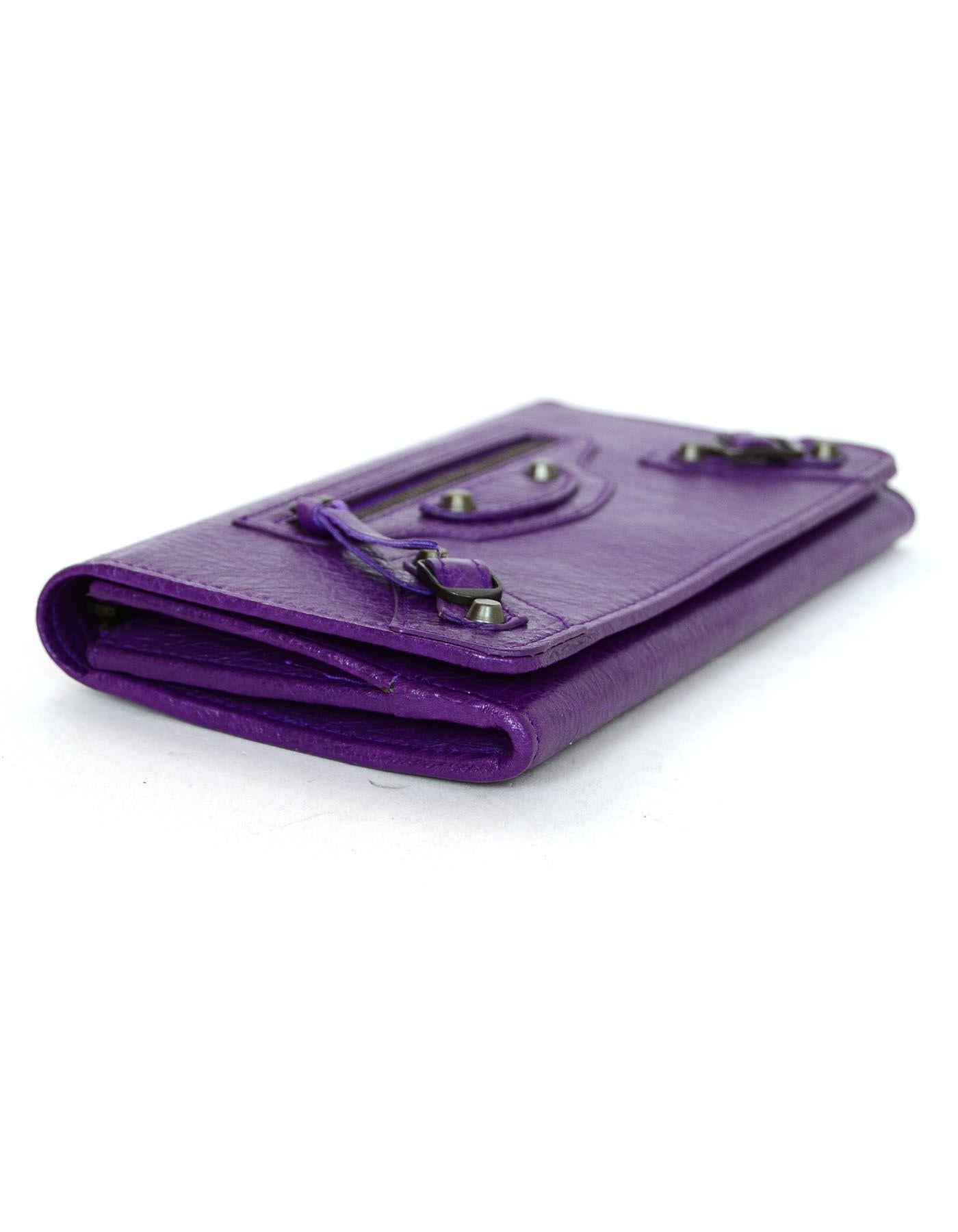 Balenciaga Purple Leather Classic Wallet W/ Brass Hardware & Dust Bag In Excellent Condition In New York, NY