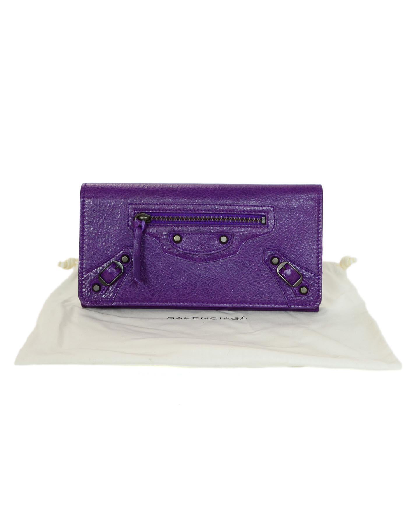 Balenciaga Purple Leather Classic Wallet W/ Brass Hardware & Dust Bag 4
