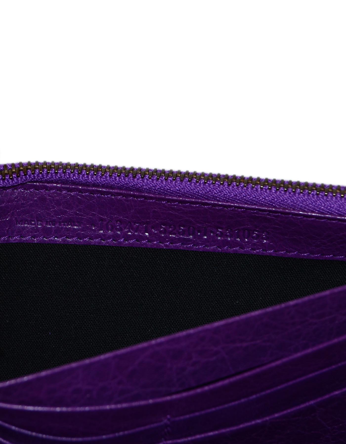 Balenciaga Purple Leather Classic Wallet W/ Brass Hardware & Dust Bag 3
