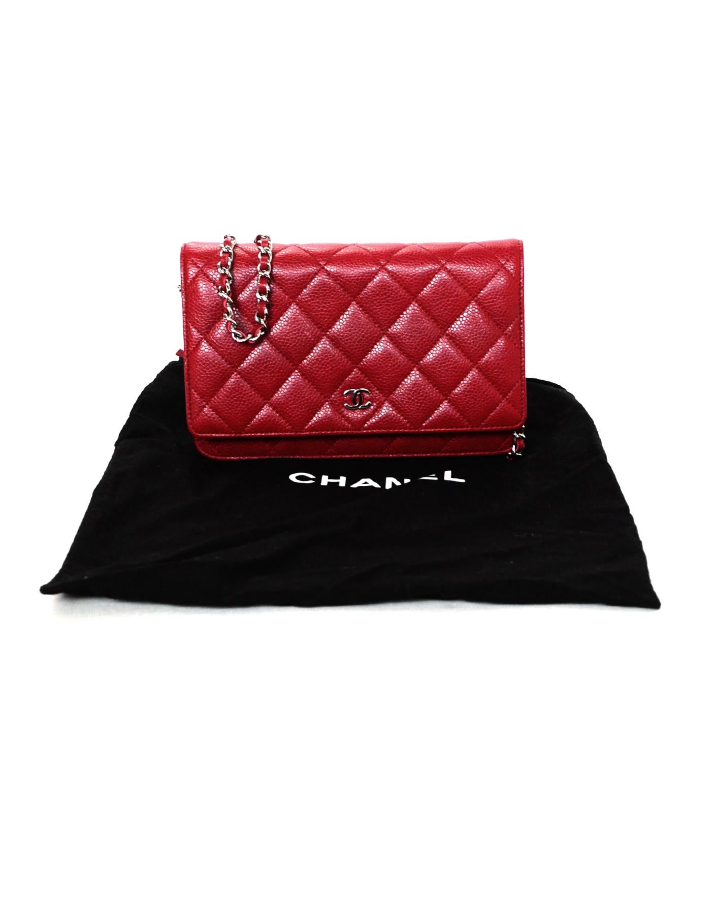 Chanel Red Caviar Leather WOC Wallet On Chain Crossbody Bag w/ Dust Bag 4