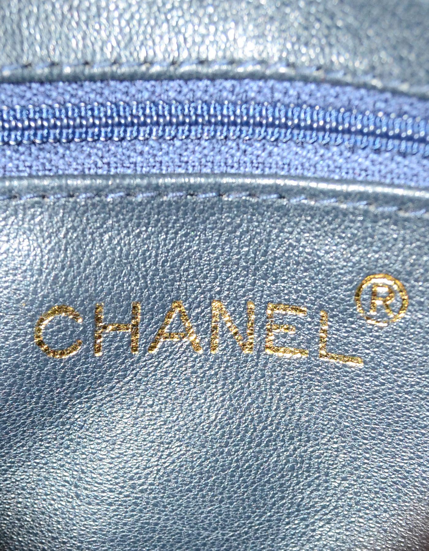 Chanel Vintage '89-'91 Navy Lizard Quilted CC Camera Crossbody Bag w. Tassel 2