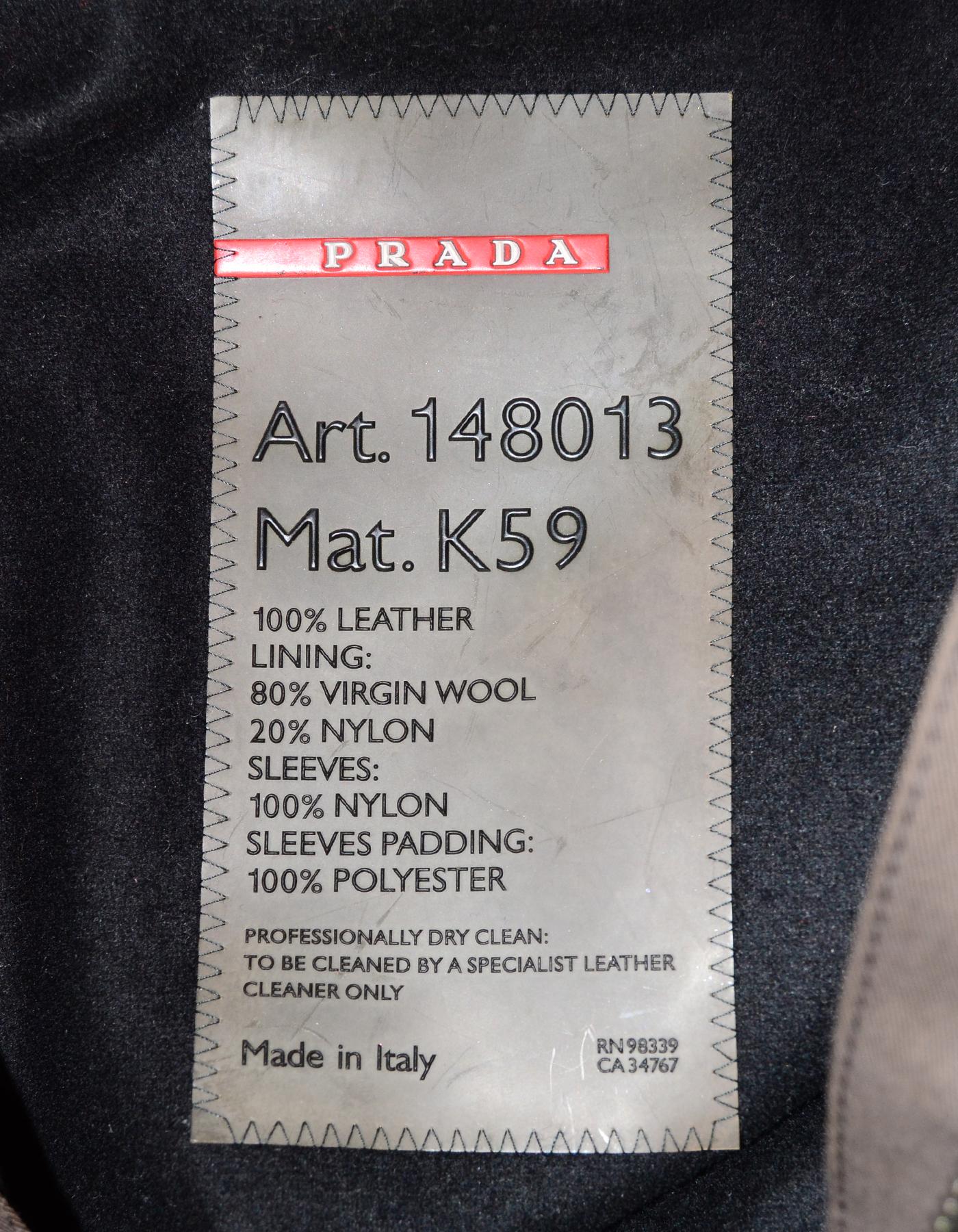 Prada Brown Leather Jacket W/ Collar & Asymmetrical Snap Front Sz 44 1