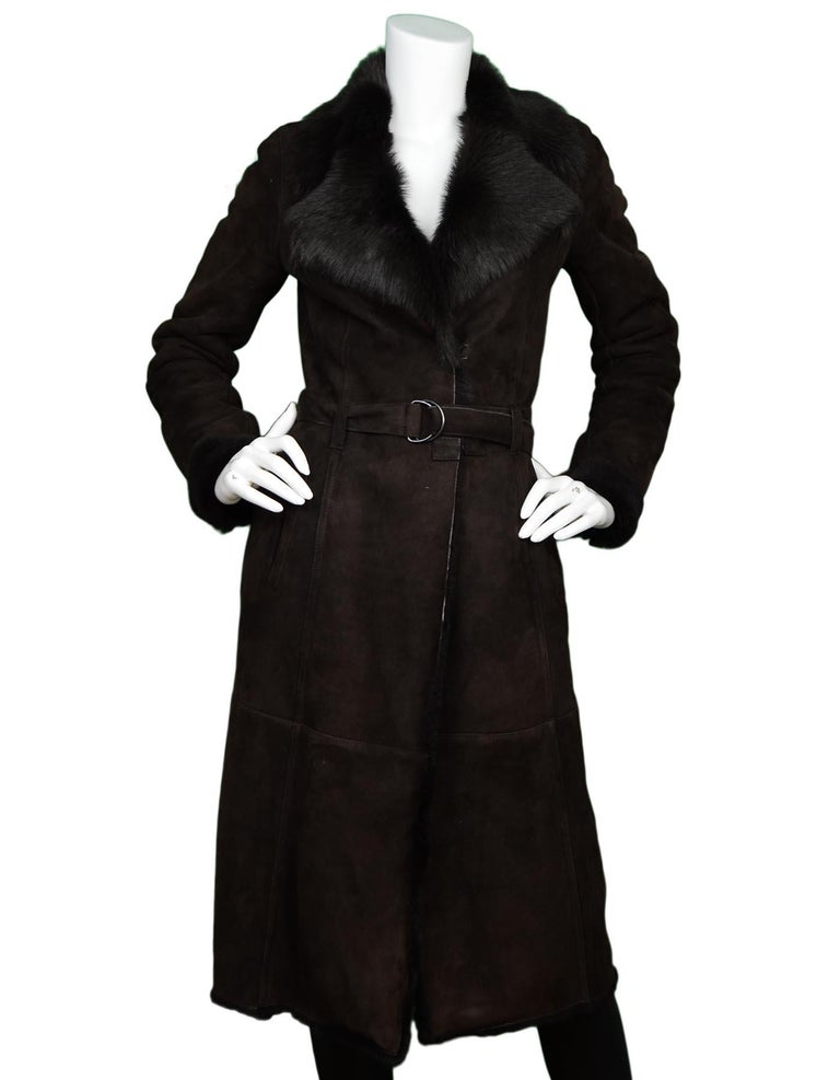 Joseph Brown Shearling/Suede Coat W/ Belt Sz 36 For Sale at 1stDibs