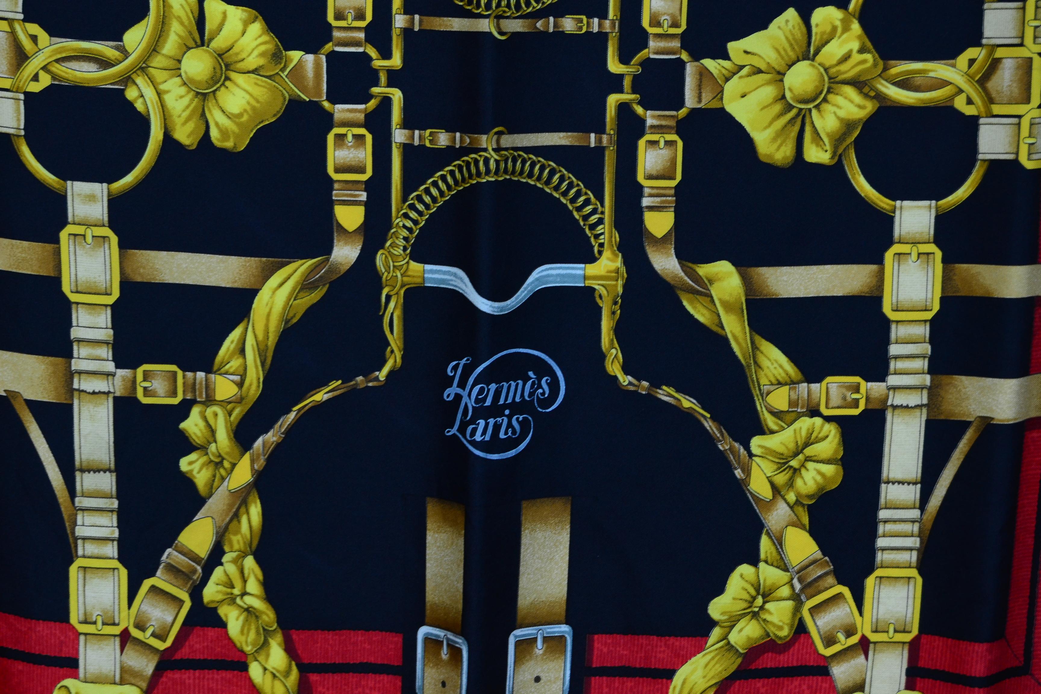 Women's Hermes Red/Black/Gold Grand Manege 90cm Silk Scarf