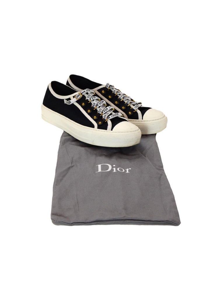 Dior Black/White Canvas WALK'N'DIOR Low-Top Sneakers W/ Logo Laces Sz ...
