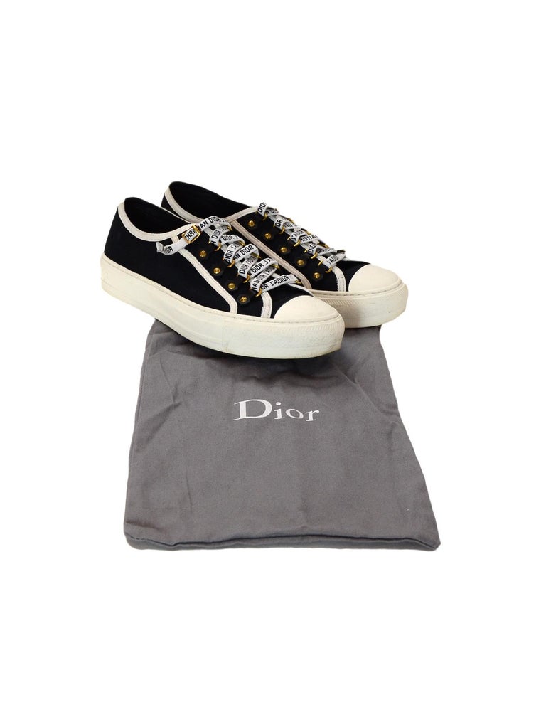 Dior Black/White Canvas WALK'N'DIOR Low-Top Sneakers W/ Logo Laces Sz 38.5 For Sale at 1stDibs