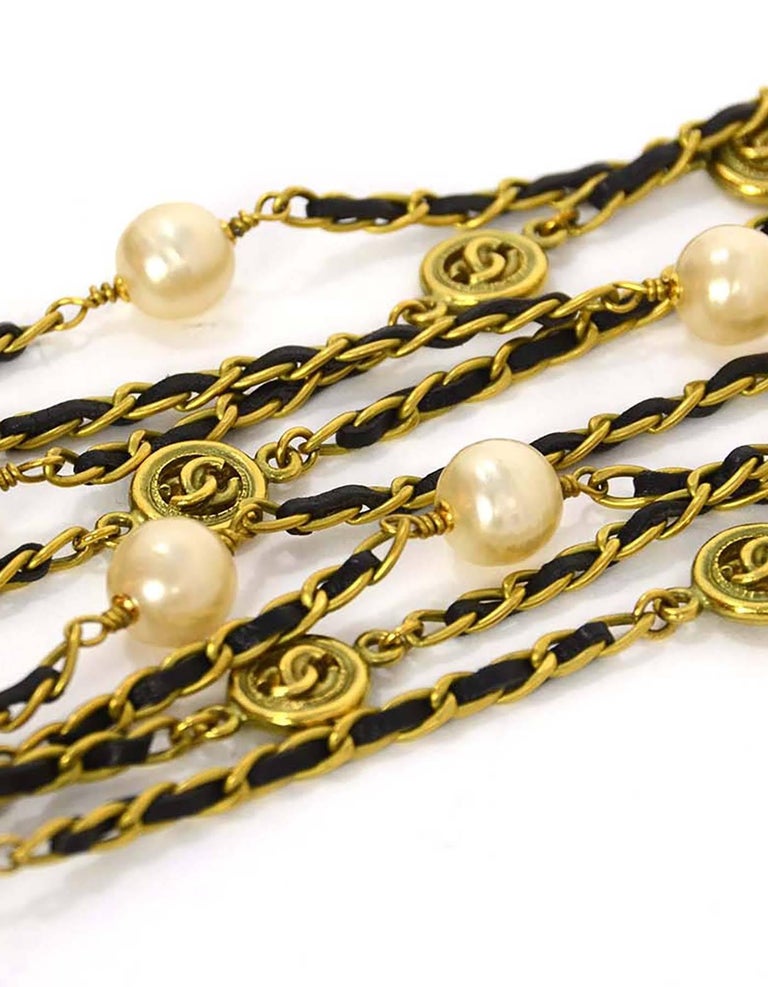 Chanel Vintage 1994 Leather Woven Gold Chain Link Necklace with Faux