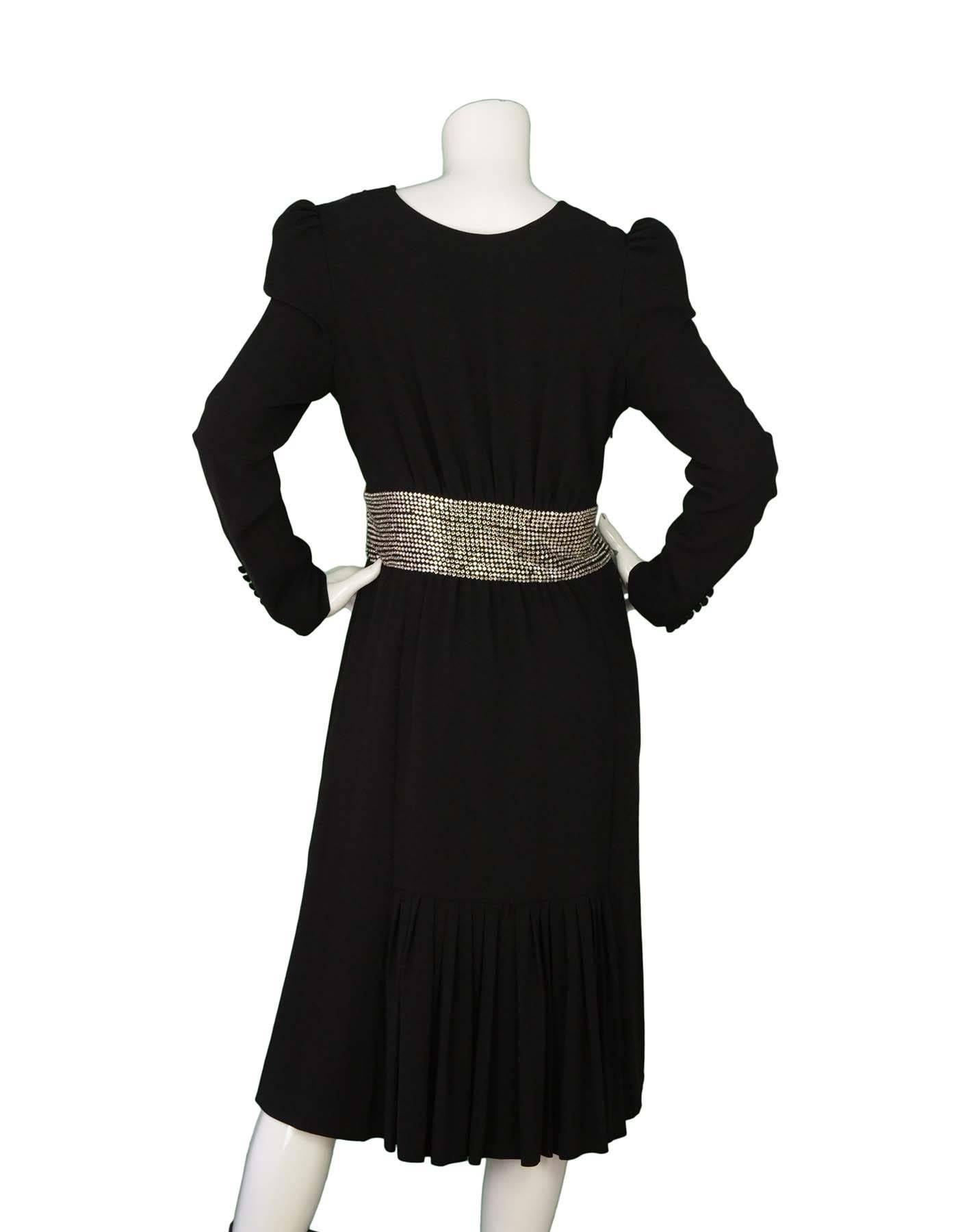 CHLOE Black & Rhinestone Long Sleeve Cocktail Dress sz 38 RT. $3, 495 In Excellent Condition In New York, NY