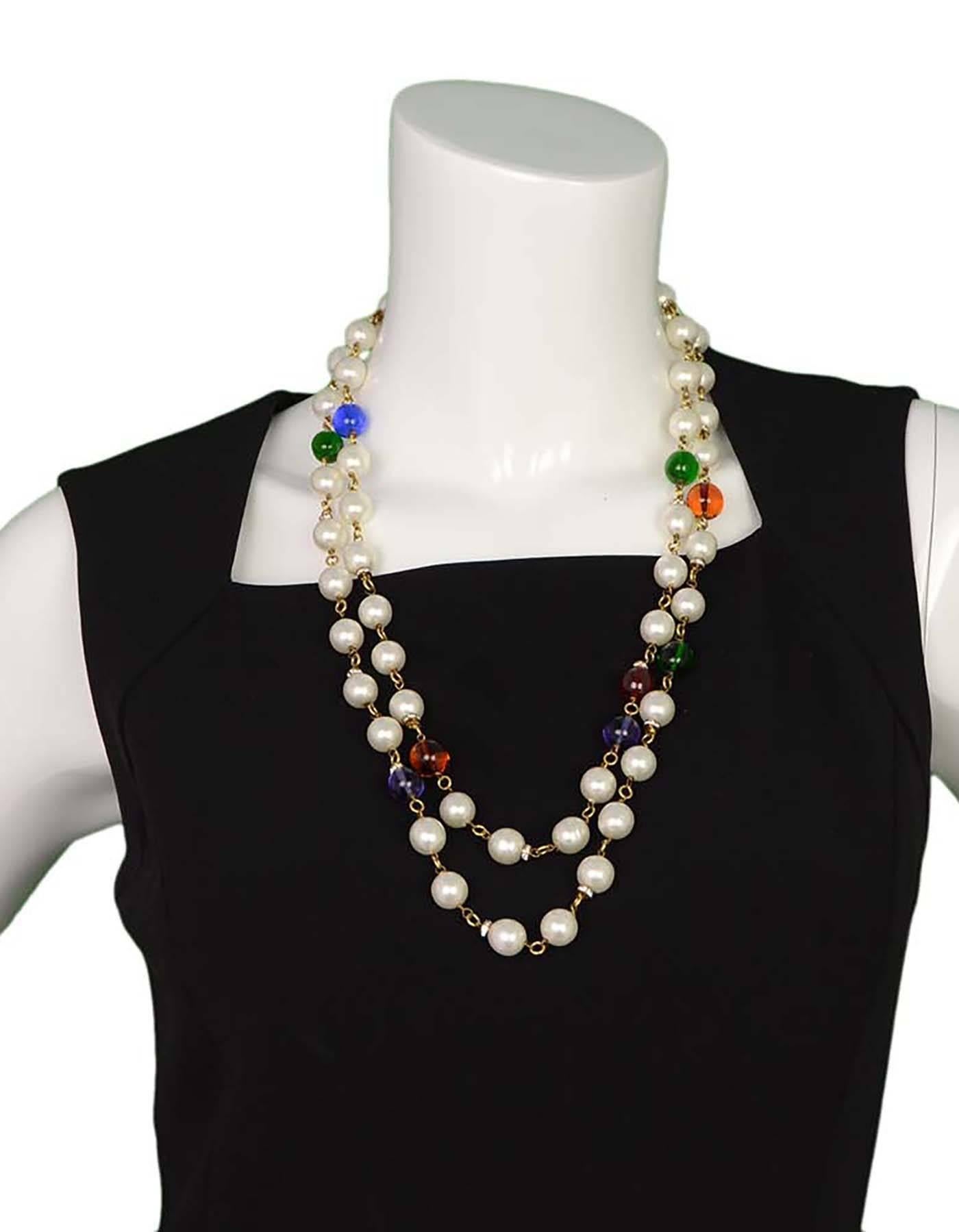 Chanel Vintage '90s Pearl and Glass Bead Double Strand Necklace In Excellent Condition In New York, NY