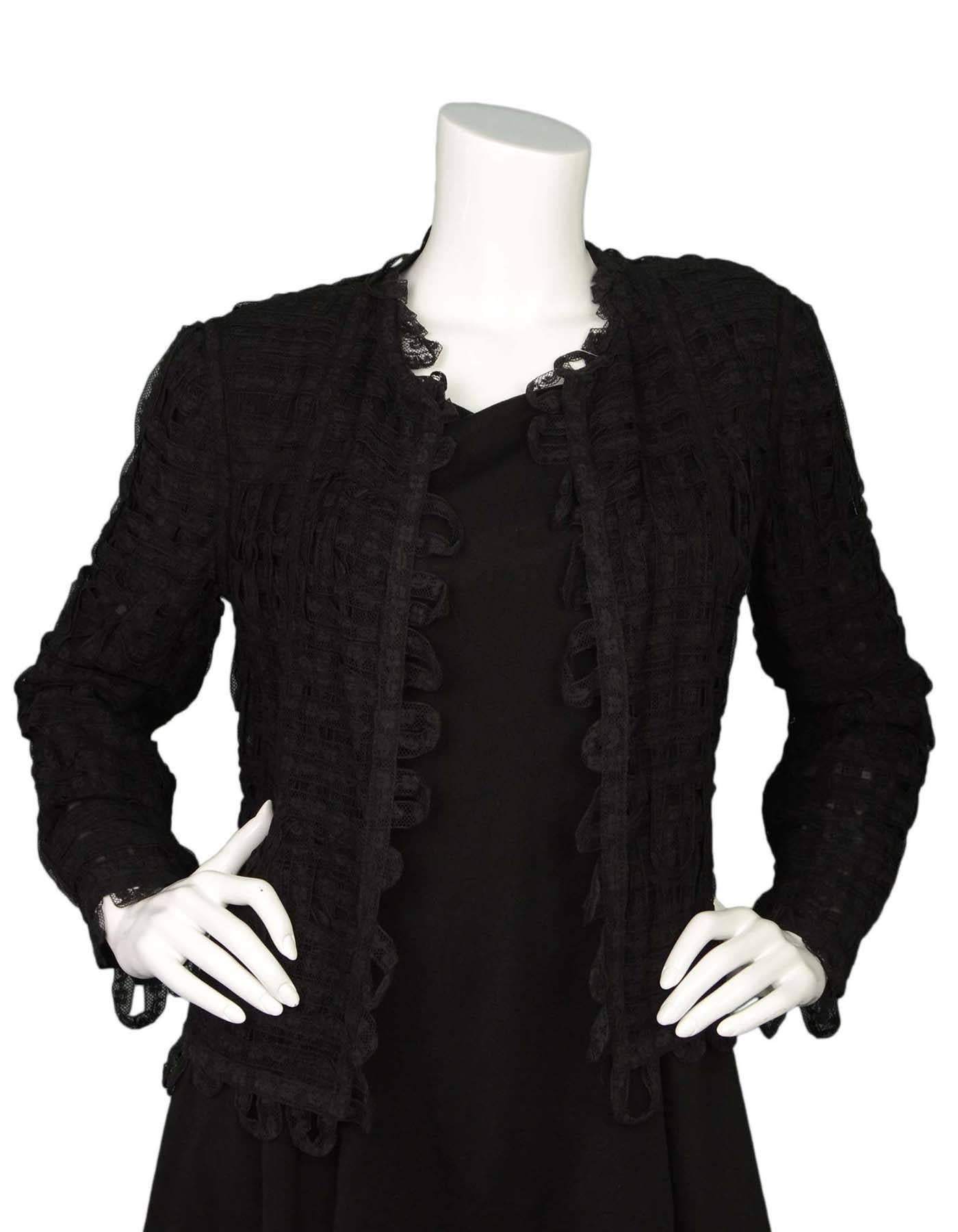 CHANEL Black Lace Open Front Jacket sz M In Excellent Condition In New York, NY