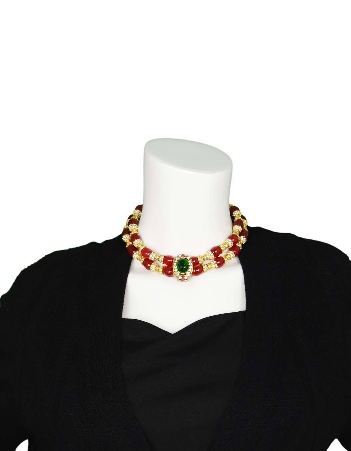 Chanel Vintage '83 Red Gripoix and Rhinestone Double Tier Necklace 1