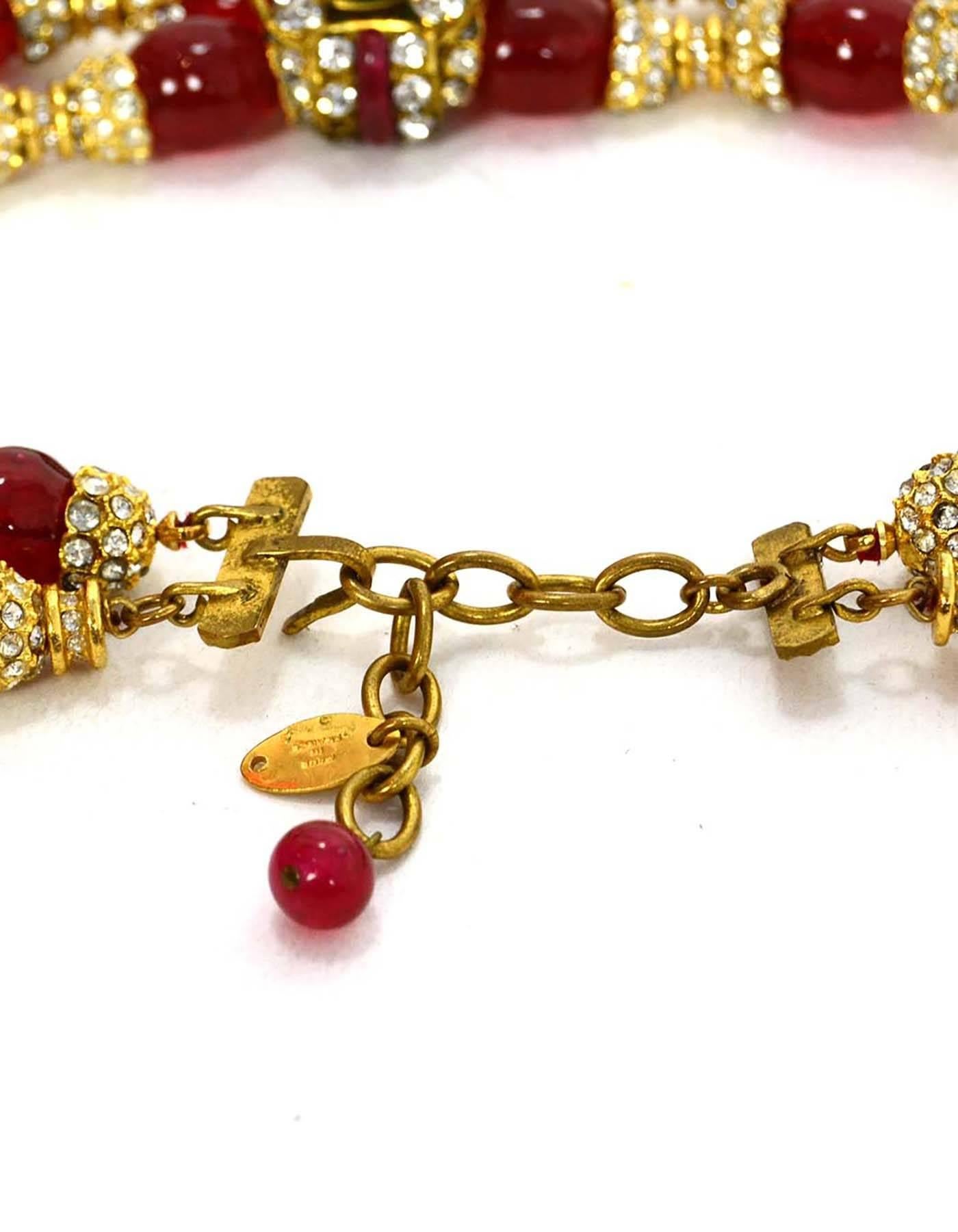 Chanel Vintage '83 Red Gripoix and Rhinestone Double Tier Necklace In Good Condition In New York, NY