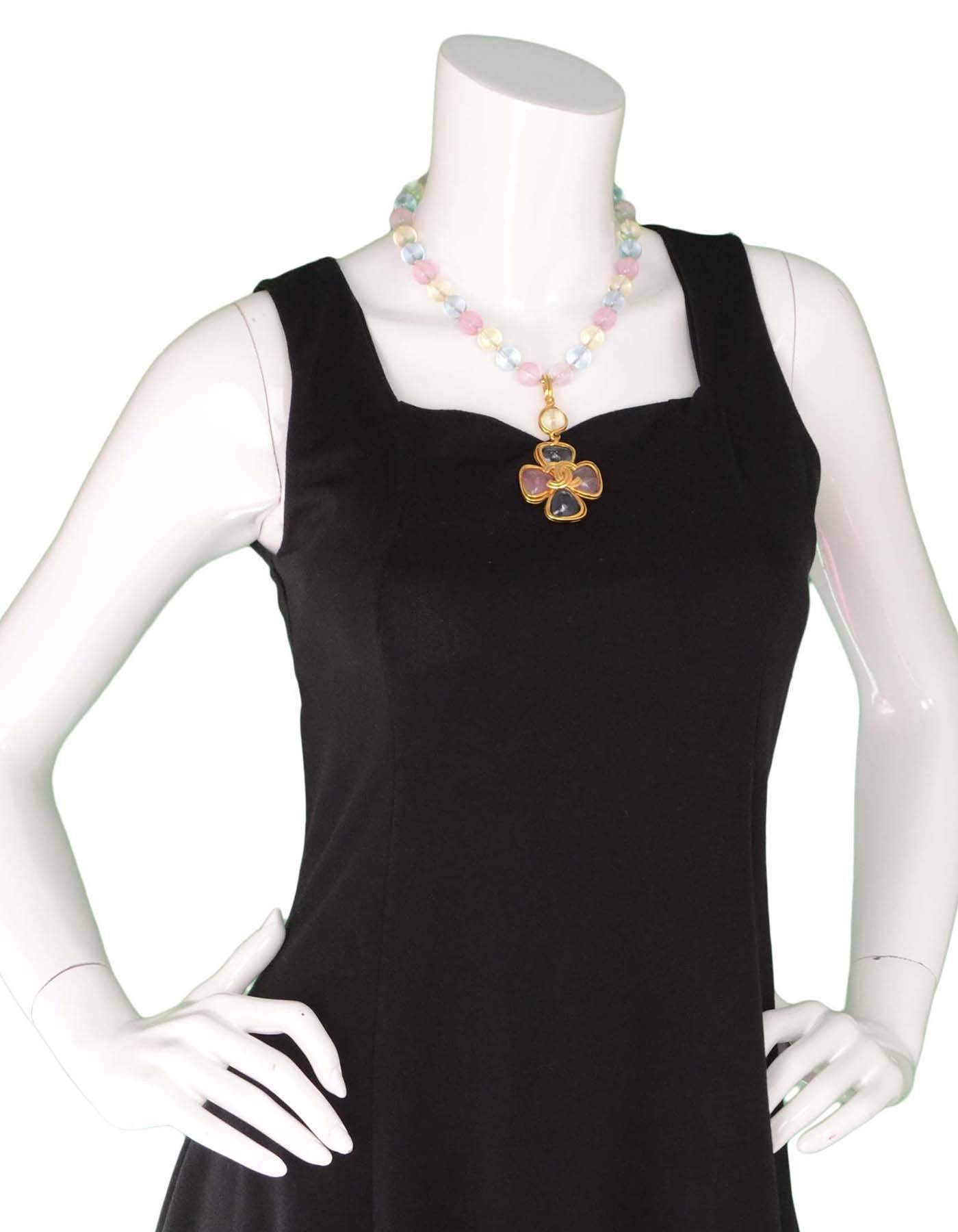 Chanel Vintage '96 Lavender & Pink Glass Bead Flower Necklace 2