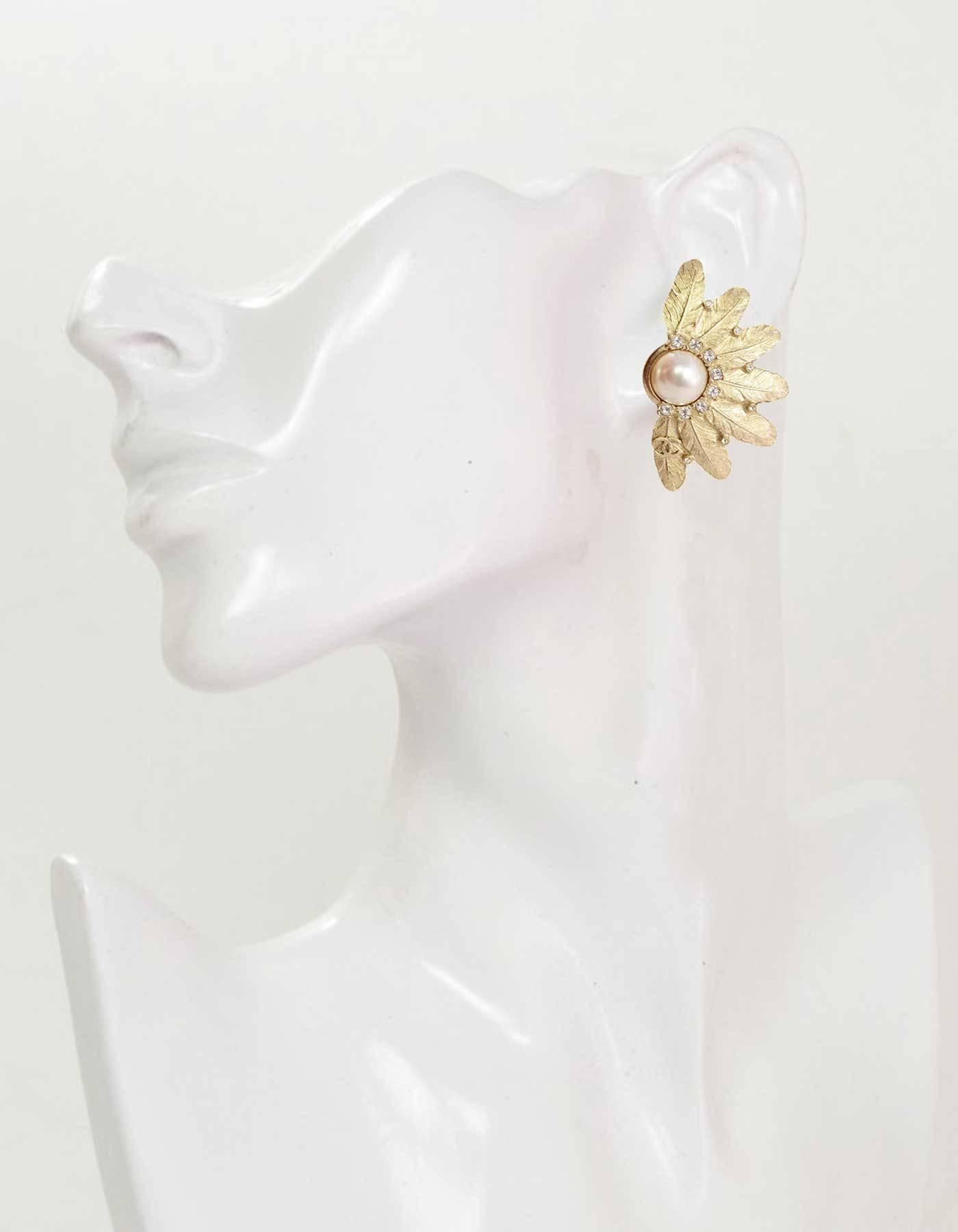 Chanel Pale Gold Pearl Cuff Bracelet & Clip On Earrings Set 5