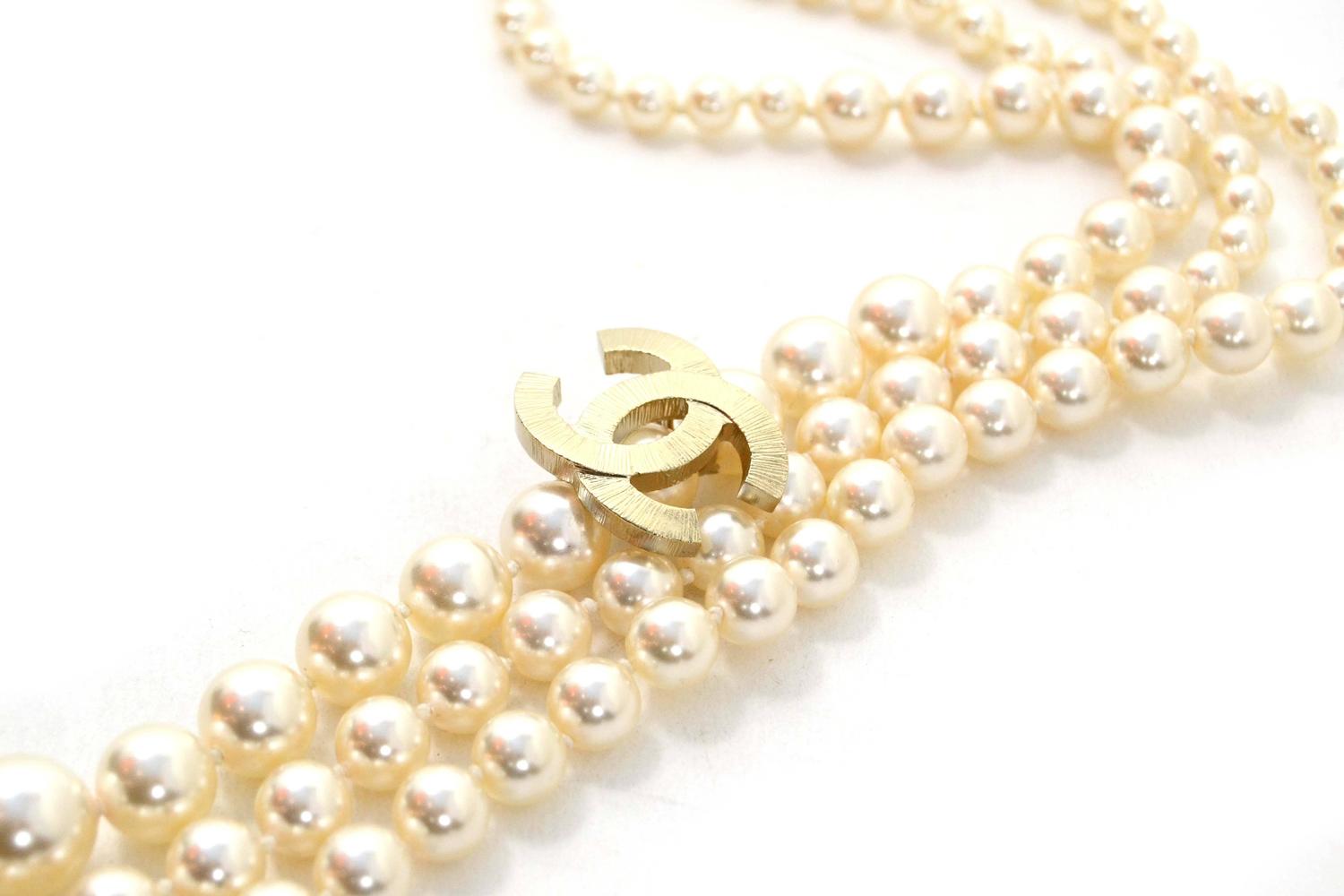 Chanel ThreeStrand Graduated Pearl Necklace at 1stdibs
