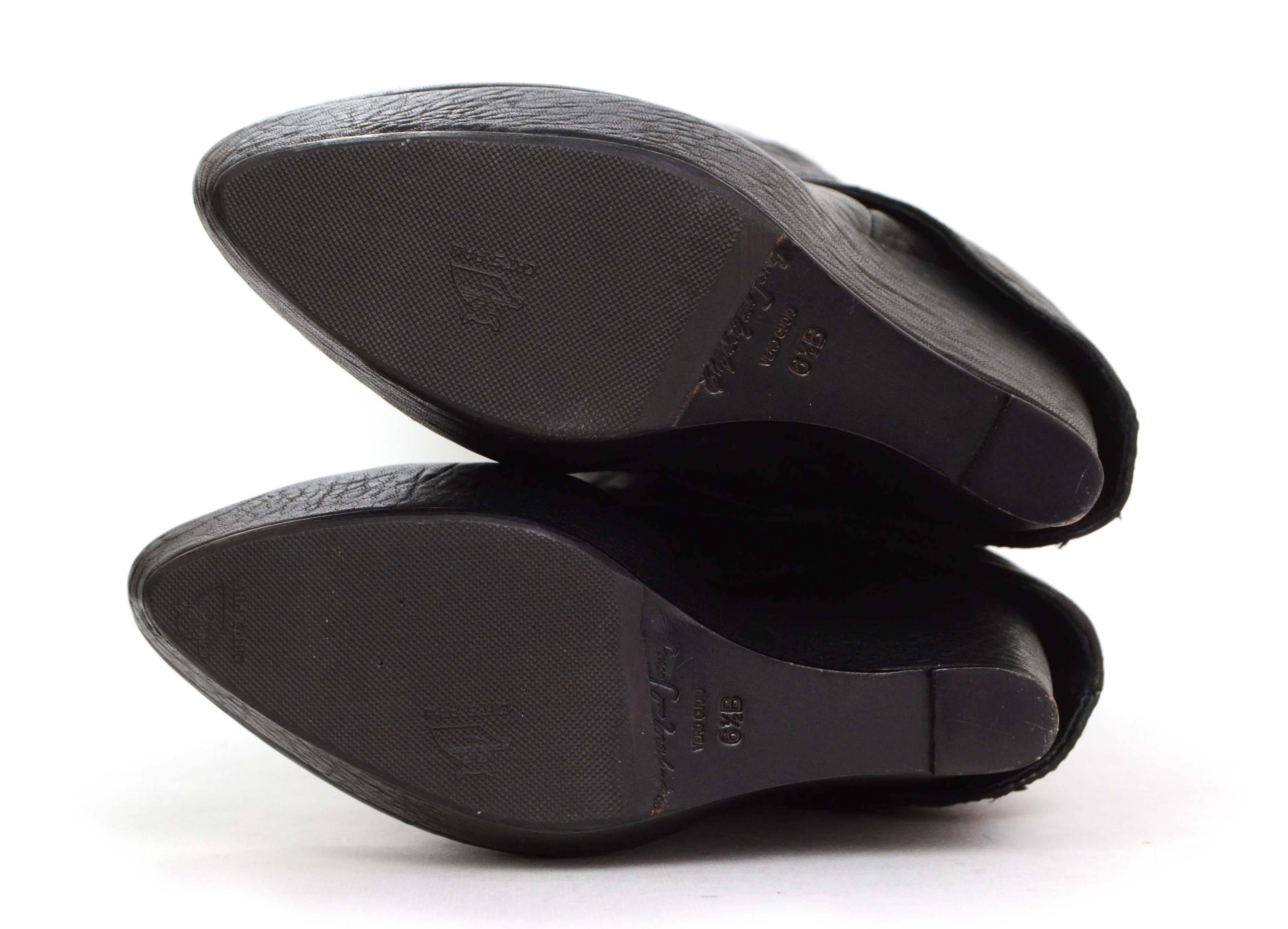 Elizabeth and James Black Pebbled Leather Platform Wedge Boots sz 6.5 3