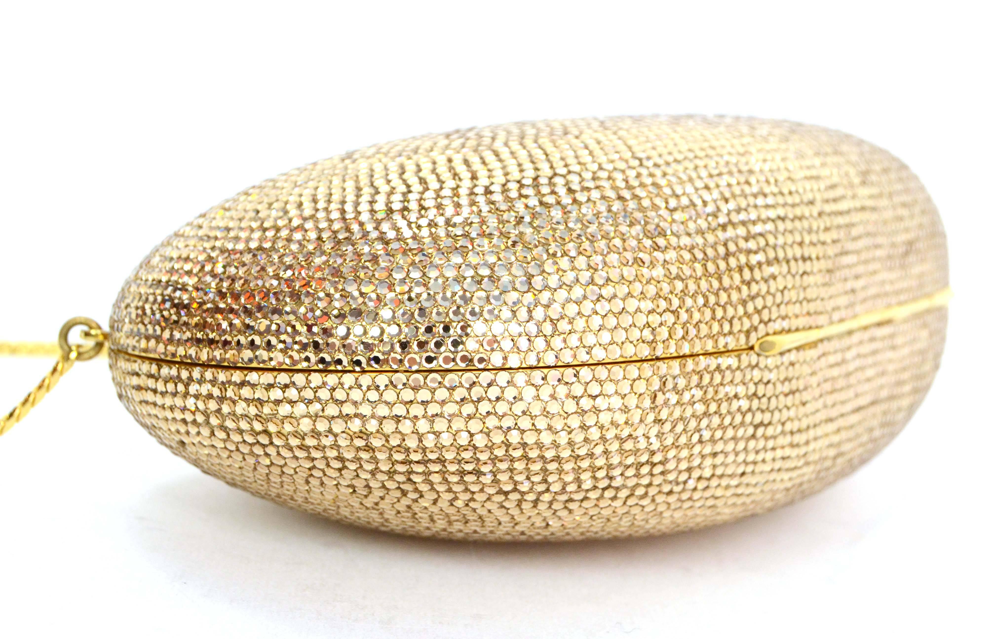 Judith Leiber Bronze Sworovski Crystal Bean Minaudiere Clutch Bag In Excellent Condition In New York, NY