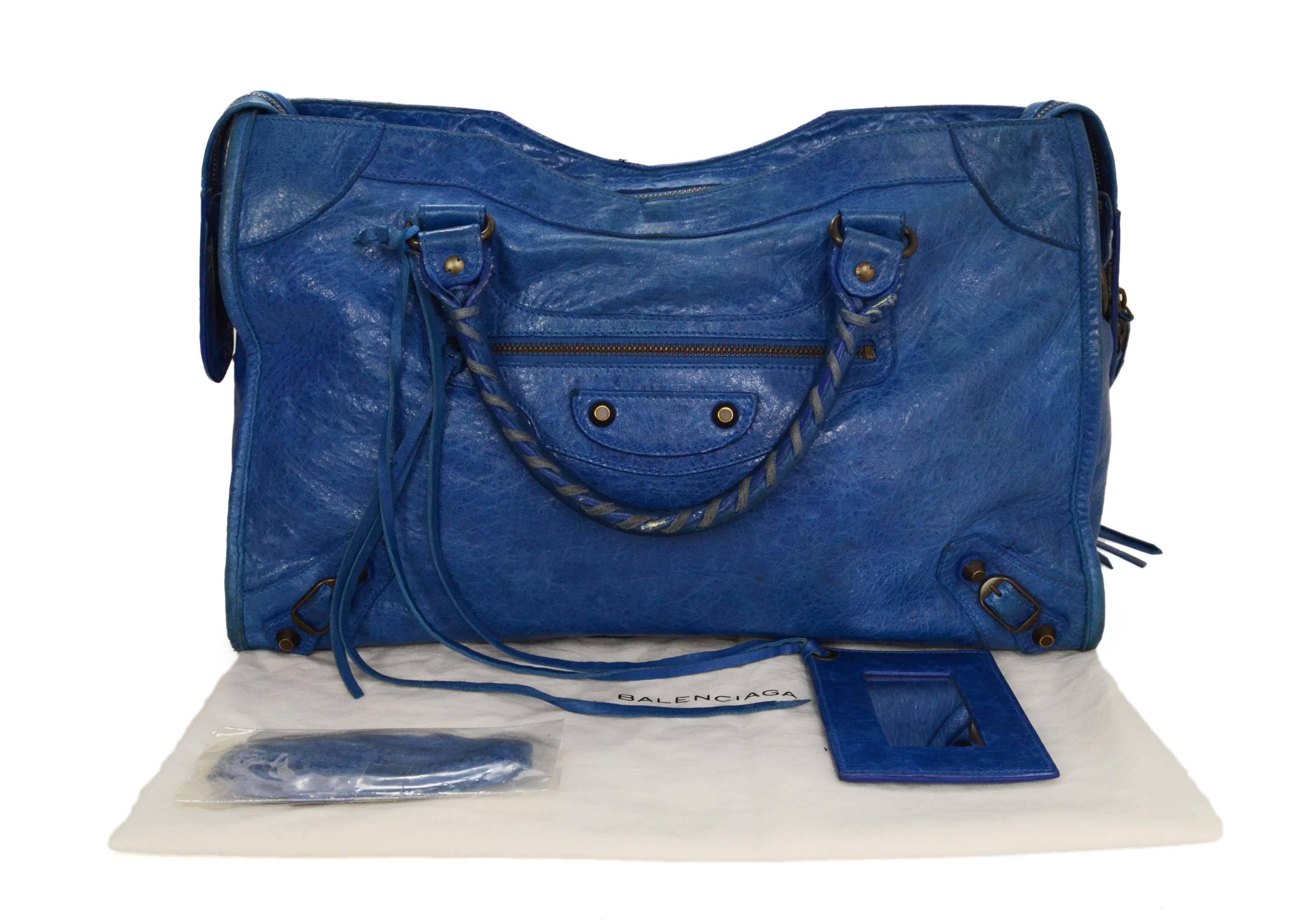 Balenciaga Blue Distressed Leather “City” Bag BHW 2