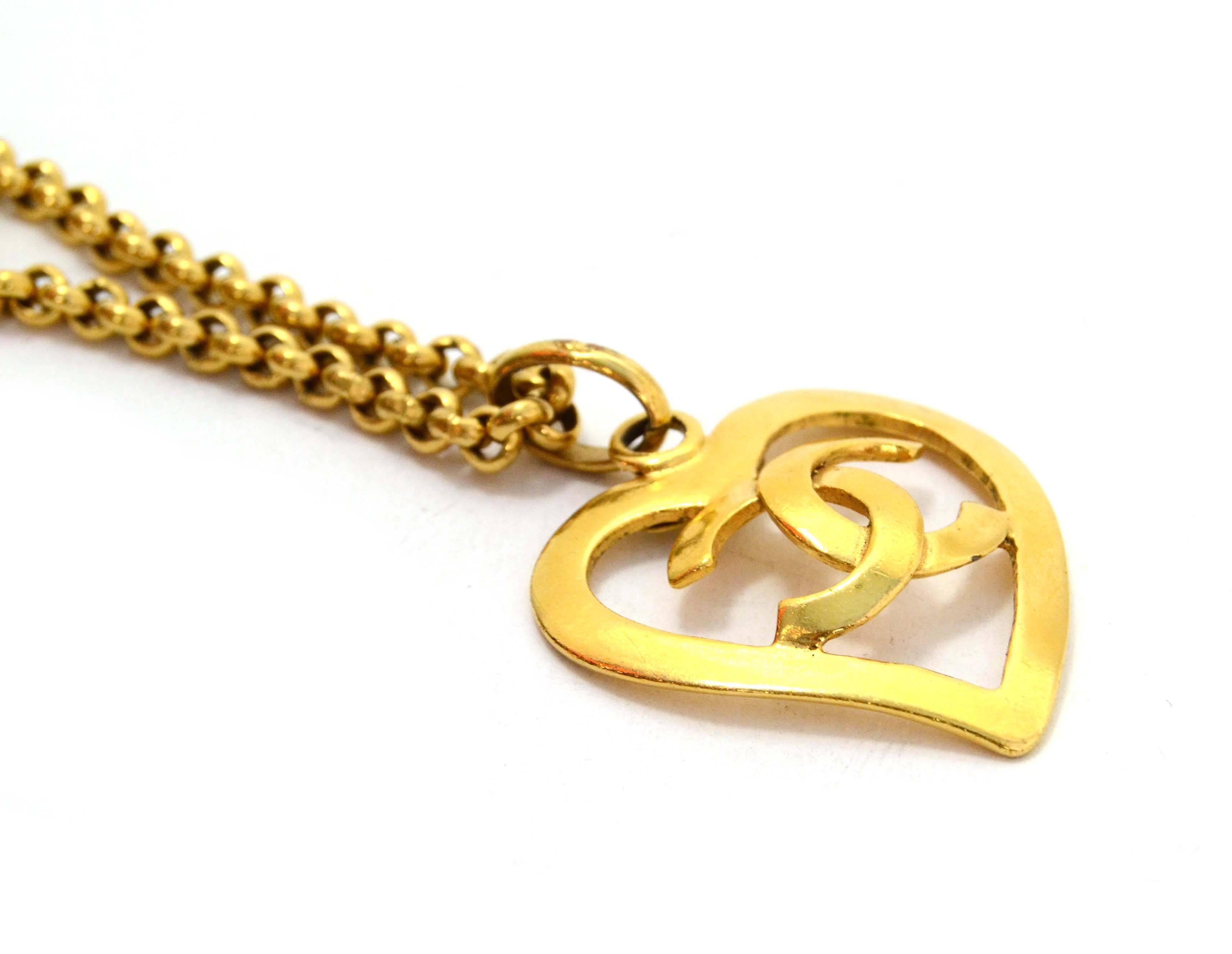 Chanel Vintage ’95 Gold Heart Pendant Necklace 
Features CC in center of heart
Made In:  France
Year of Production: 1995
Color: Goldtone
Materials: Metal
Closure: Jump ring closure
Stamp: 95 CC P
Overall Condition: Excellent vintage,