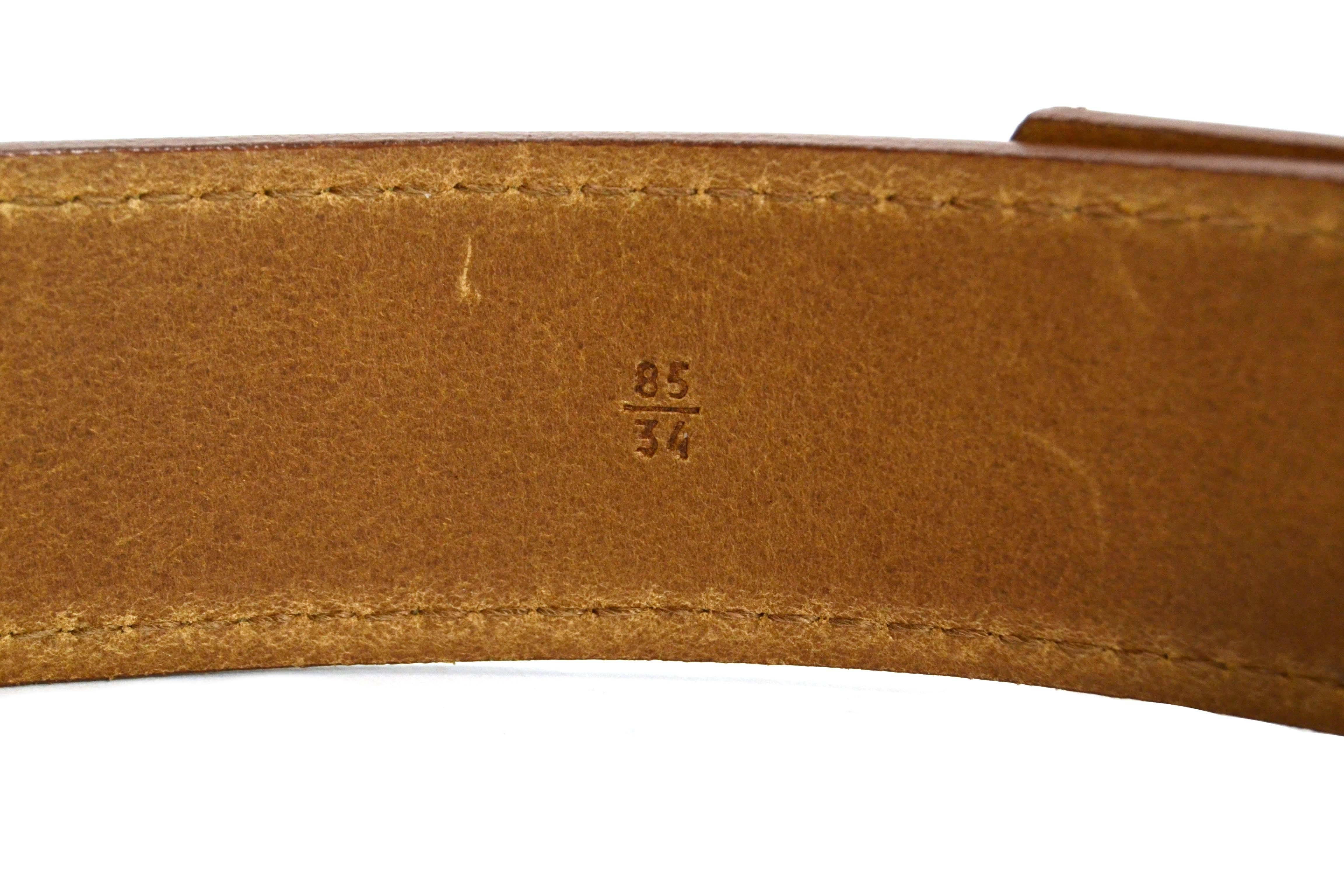 Prada Tan Leather Belt sz 85 In Excellent Condition In New York, NY