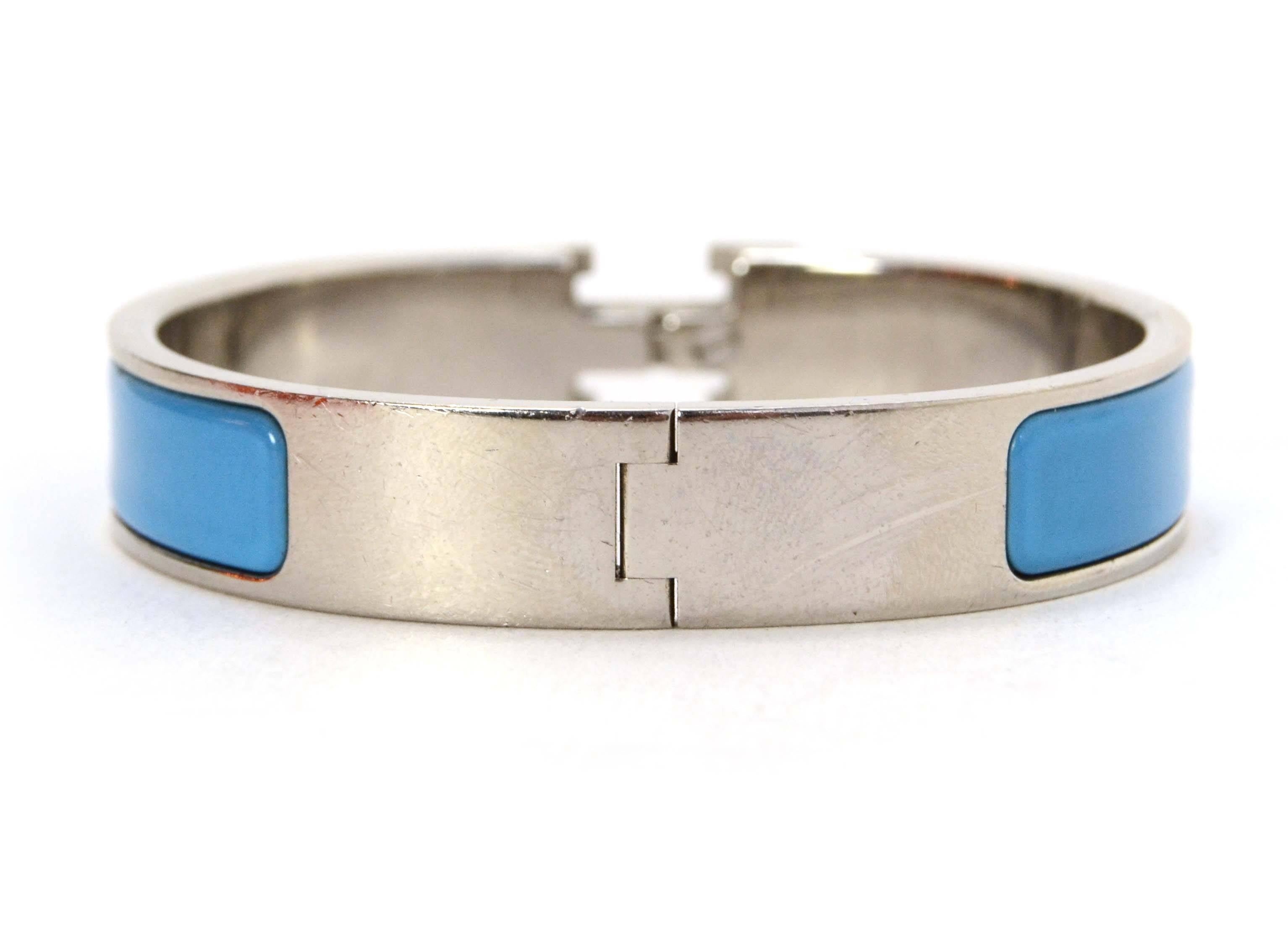 Hermes Narrow Turquoise Enamel H Clic Clac Bangle PM In Excellent Condition In New York, NY