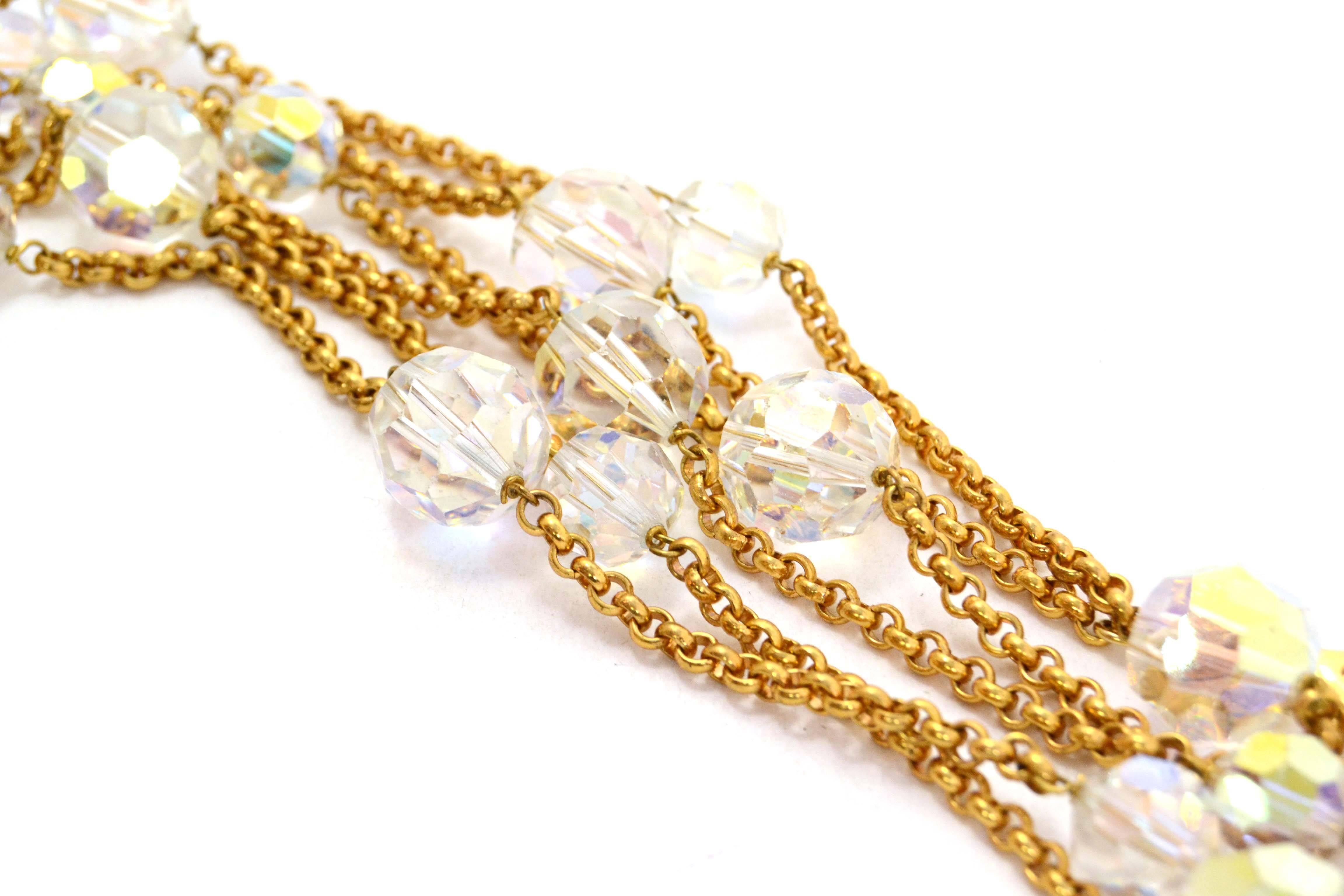 Chanel Vintage '88 Gold Chain Link Crystal Beaded Long Necklace In Excellent Condition In New York, NY