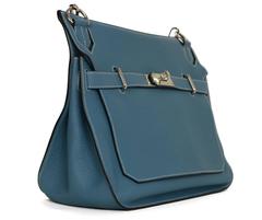 Hermes Blue Jean Leather 34cm Jypsiere Crossbody Bag PHW
