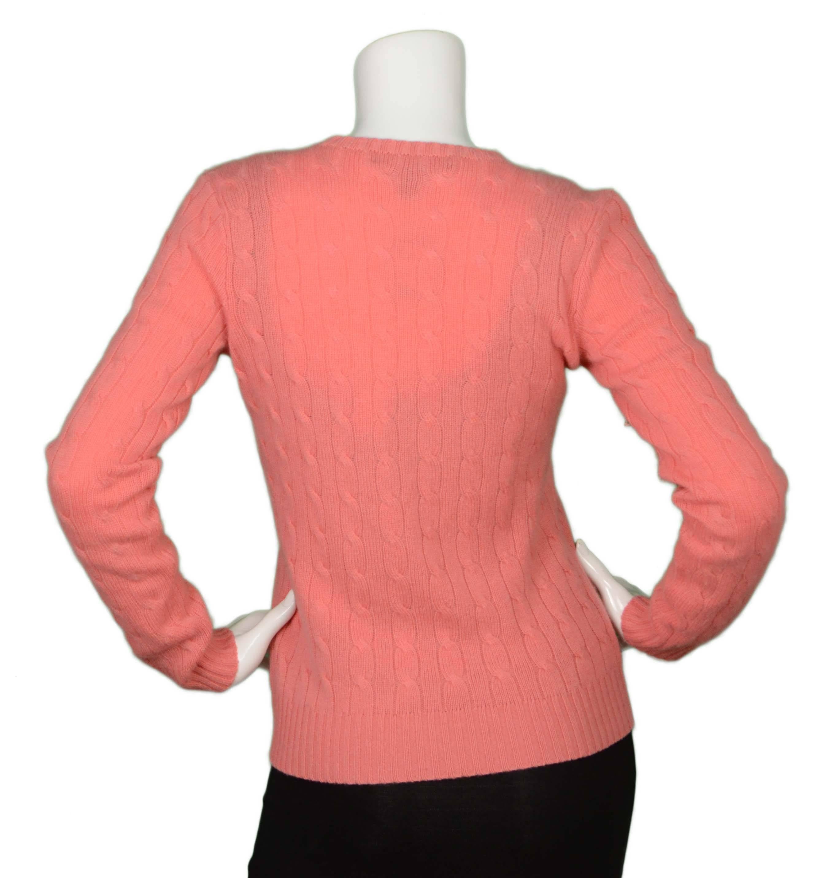 Ralph Lauren Salmon Cable Knit Cashmere Sweater sz M In Excellent Condition In New York, NY