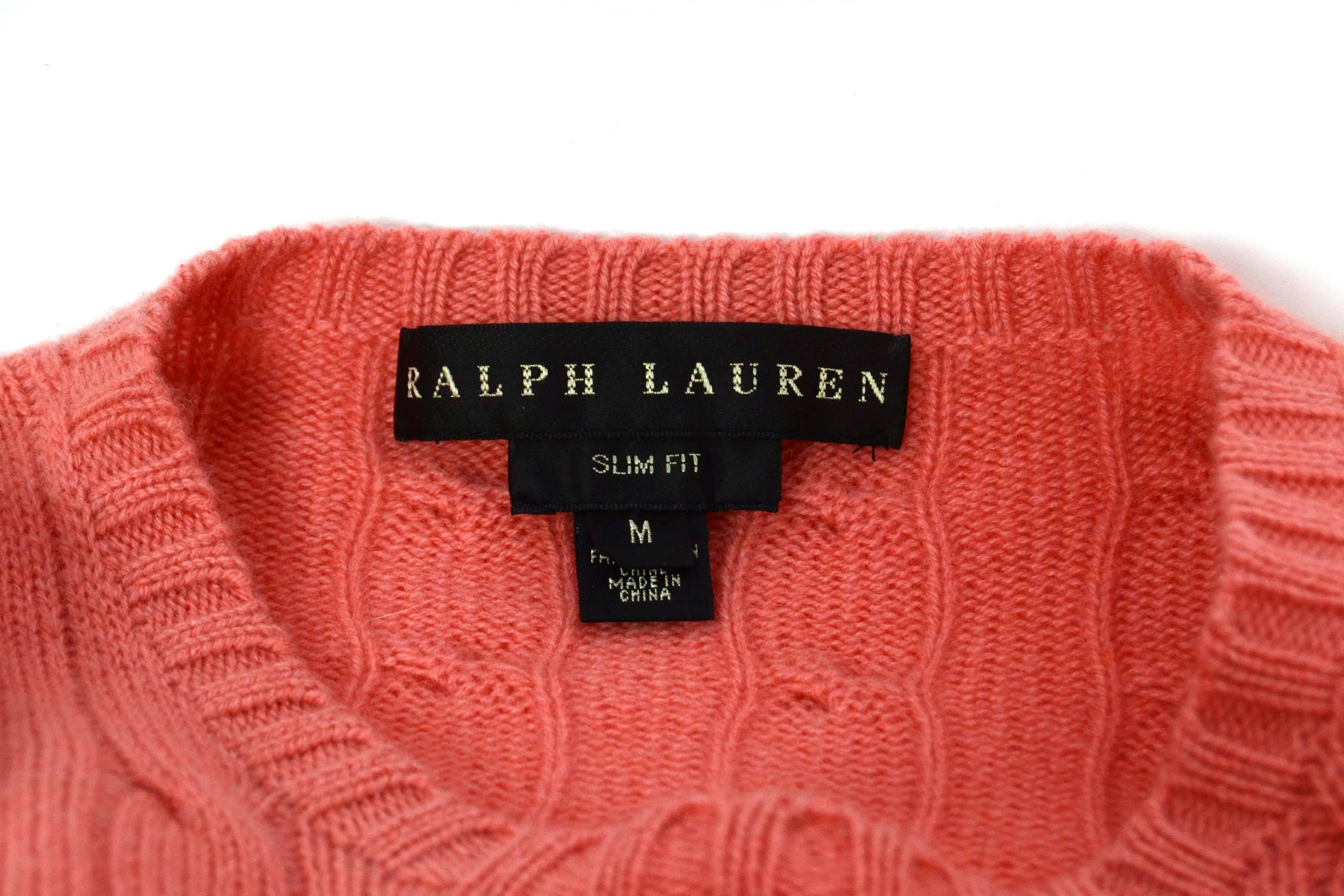 Women's Ralph Lauren Salmon Cable Knit Cashmere Sweater sz M