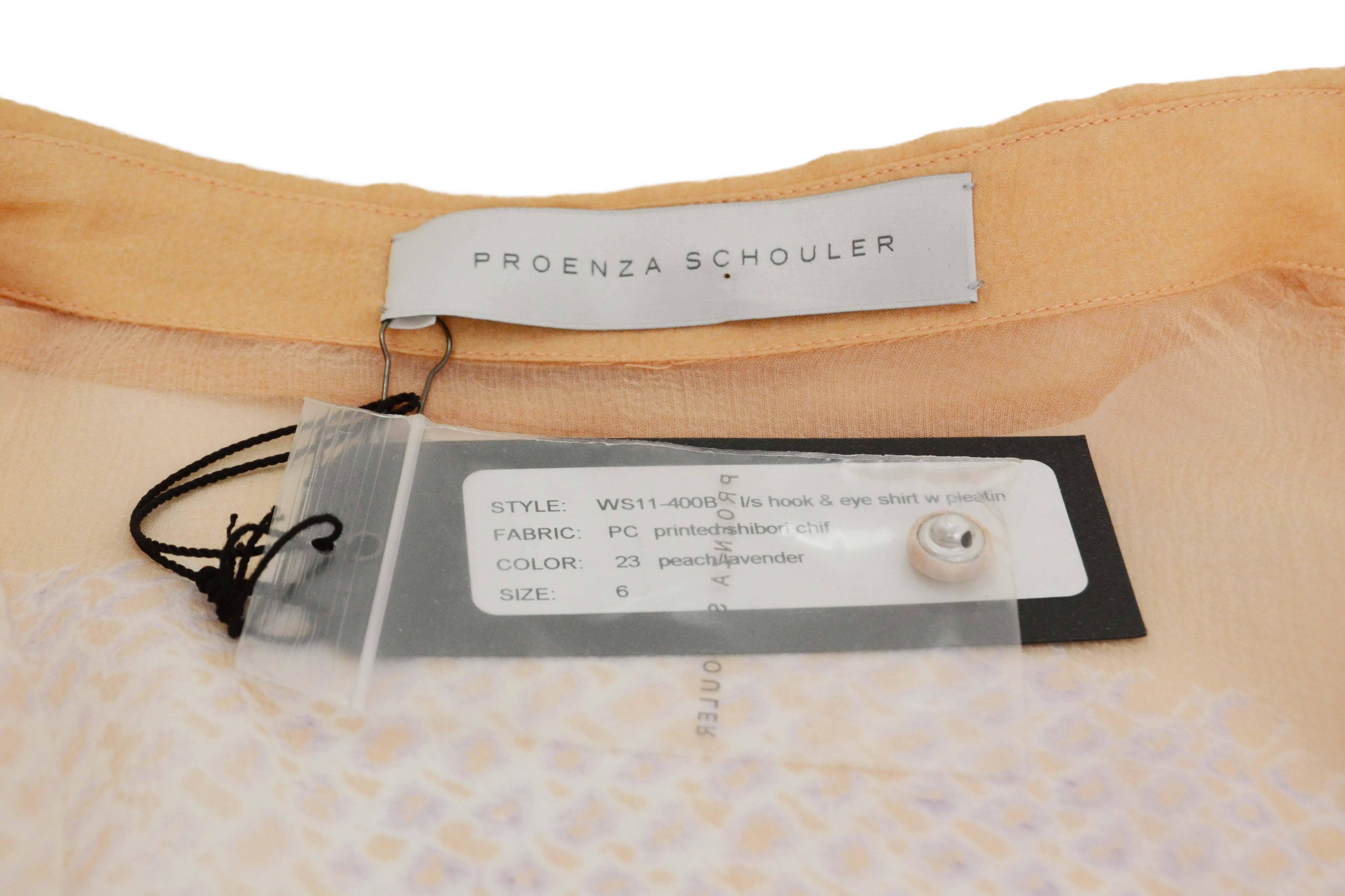 Proenza Schouler Peach & Lavender Sheer Collared Button Down Top sz 6 In Excellent Condition In New York, NY