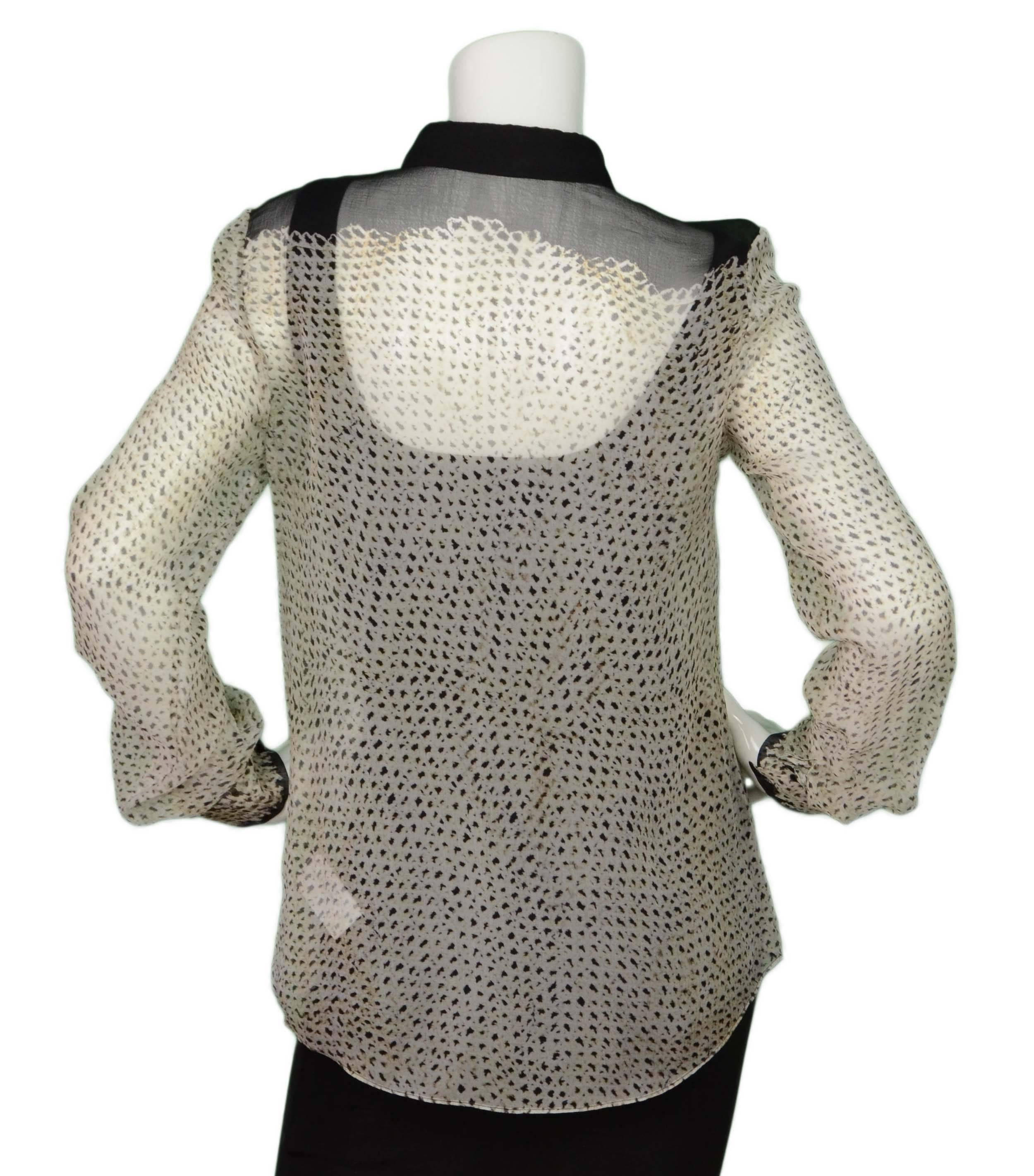 Proenza Schouler Black & White Sheer Collard Button Down Top sz 6 In Excellent Condition In New York, NY