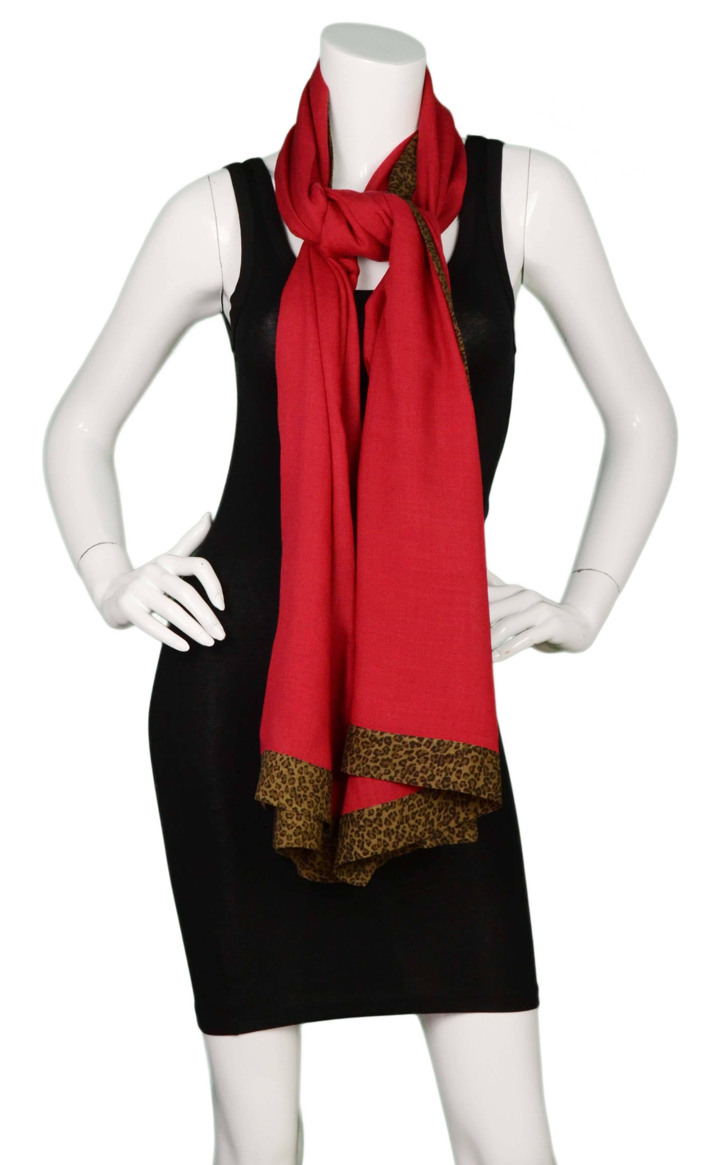 Red Bottega Veneta Burgundy & Leopard Print Wool Scarf